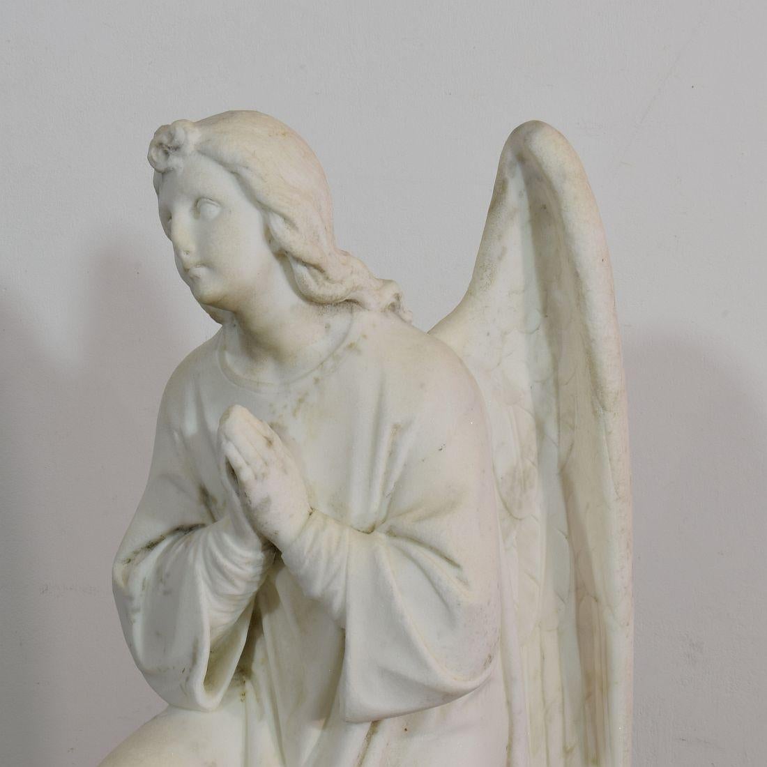 19th Century French Carved Carrara Marble Angel 4