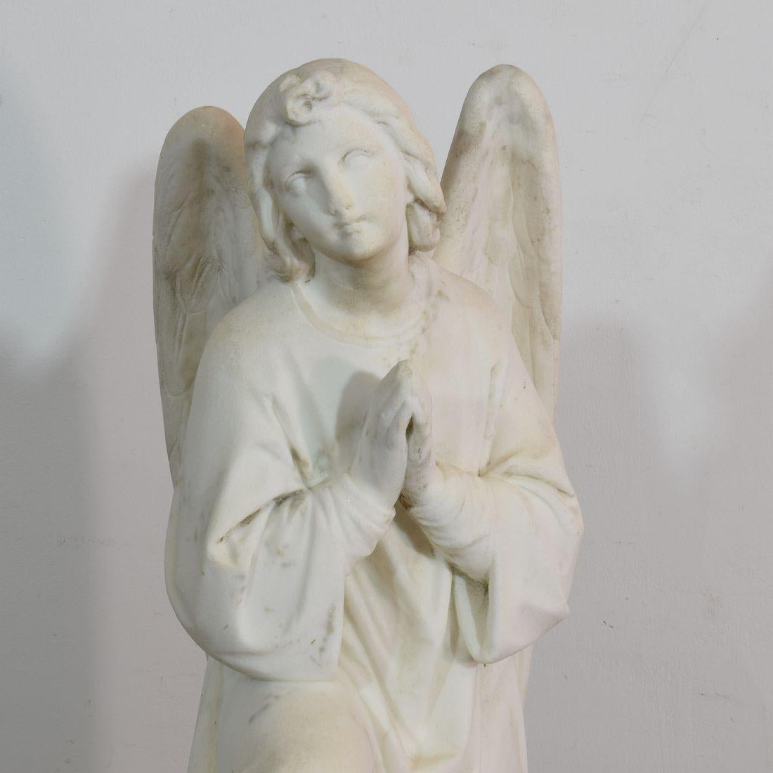 19th Century French Carved Carrara Marble Angel 5