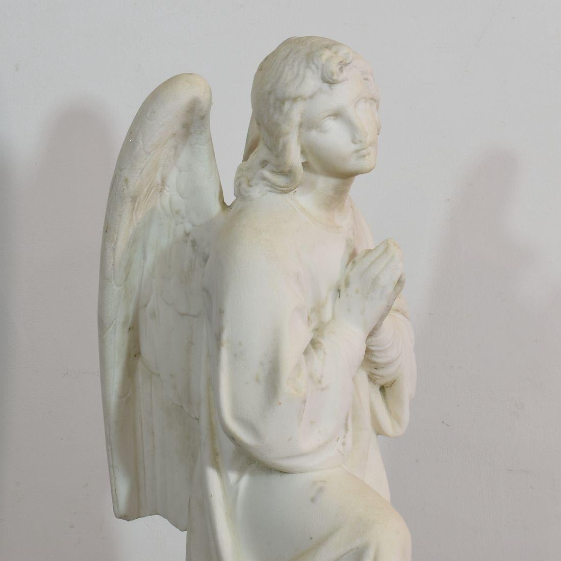19th Century French Carved Carrara Marble Angel 6