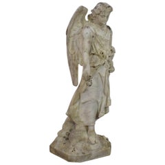 Antique 19th Century French Carved Carrara Marble Angel