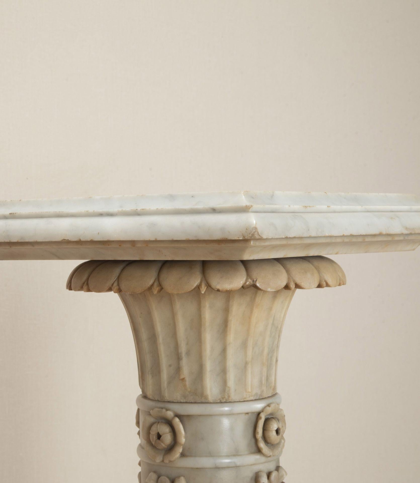 19th Century French Carved Carrara Marble Column For Sale 2