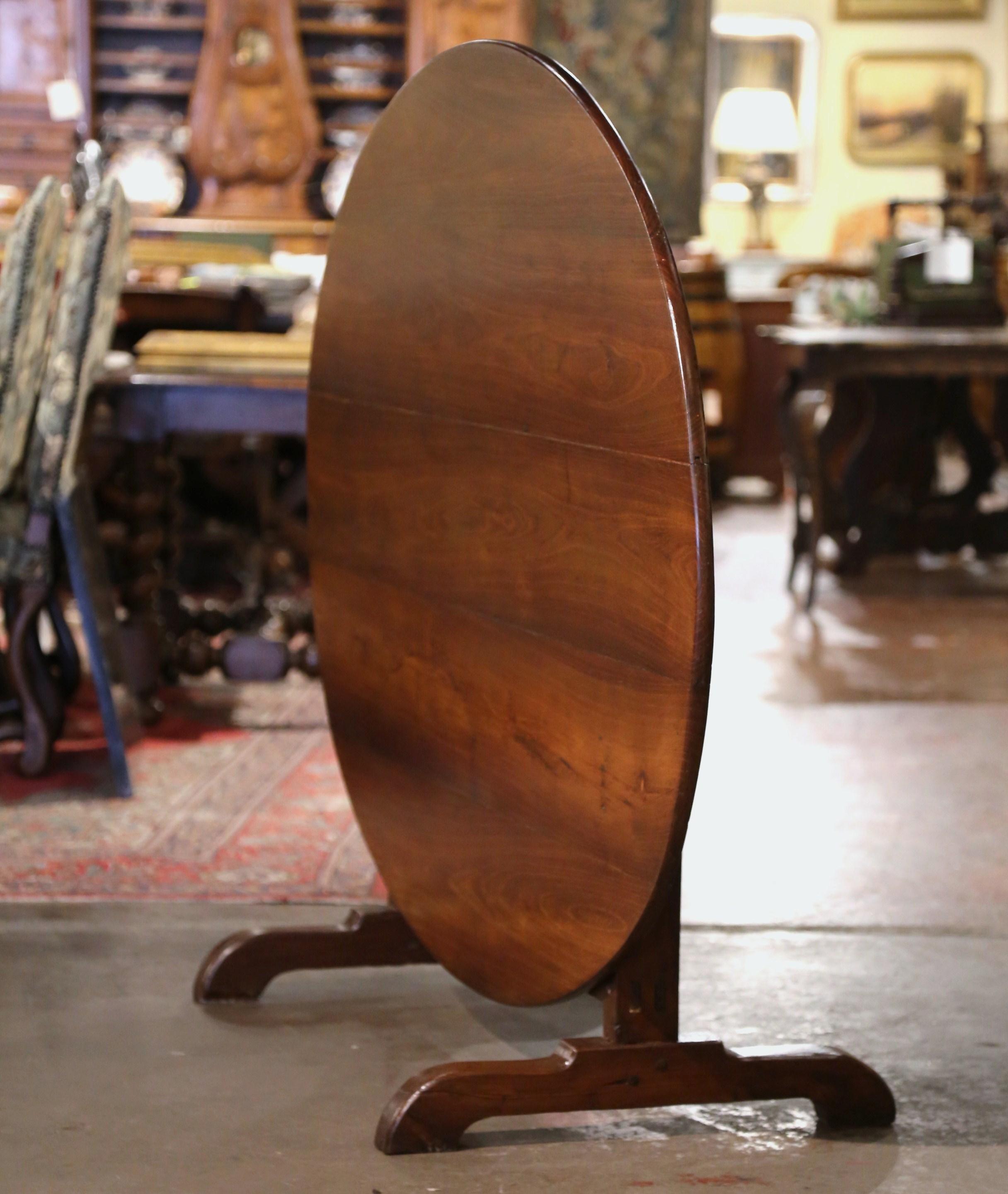 Walnut 19th Century French Carved Cherry Tilt-Top Wine Tasting Table from Burgundy
