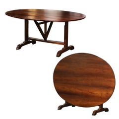 19th Century French Carved Cherry Tilt-Top Wine Tasting Table from Burgundy