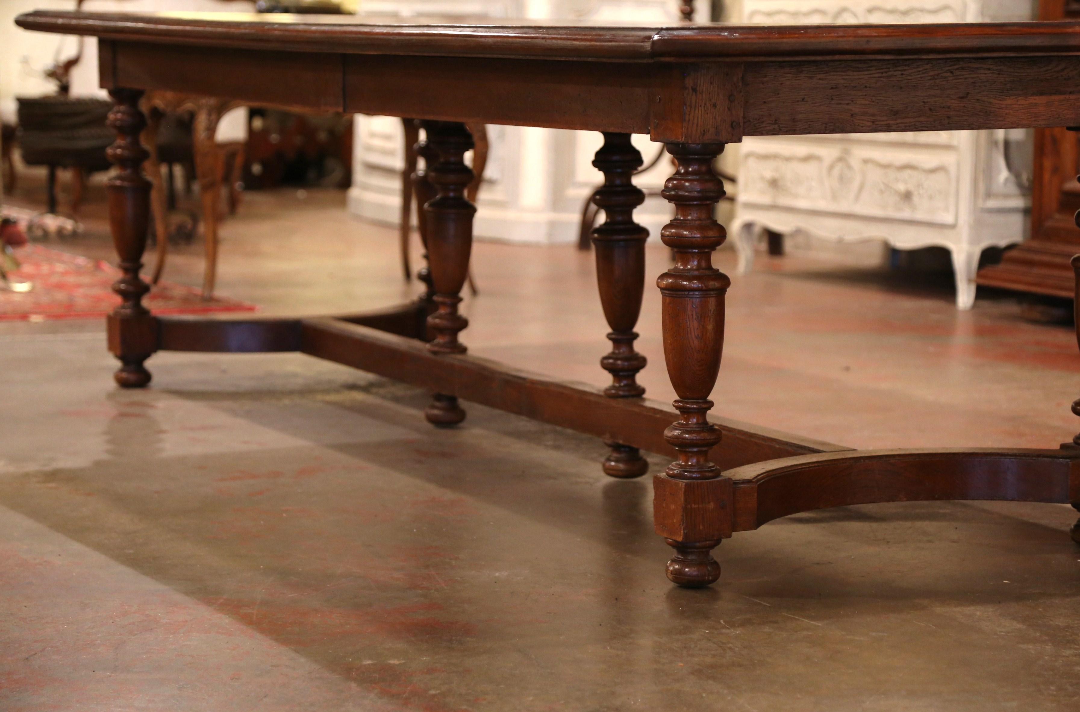 19th Century French Carved Chestnut and Oak Six-Leg Farm Table with Parquet Top 5