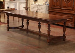 19th Century French Carved Chestnut and Oak Six-Leg Farm Table with Parquet Top