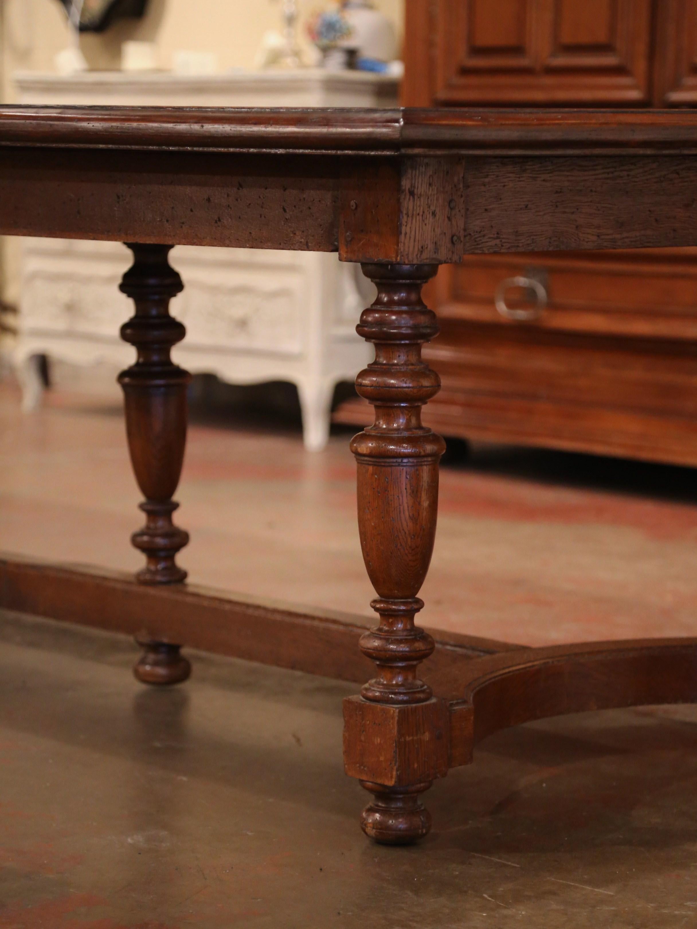 19th Century French Carved Chestnut and Oak Six-Leg Farm Table with Parquet Top 1
