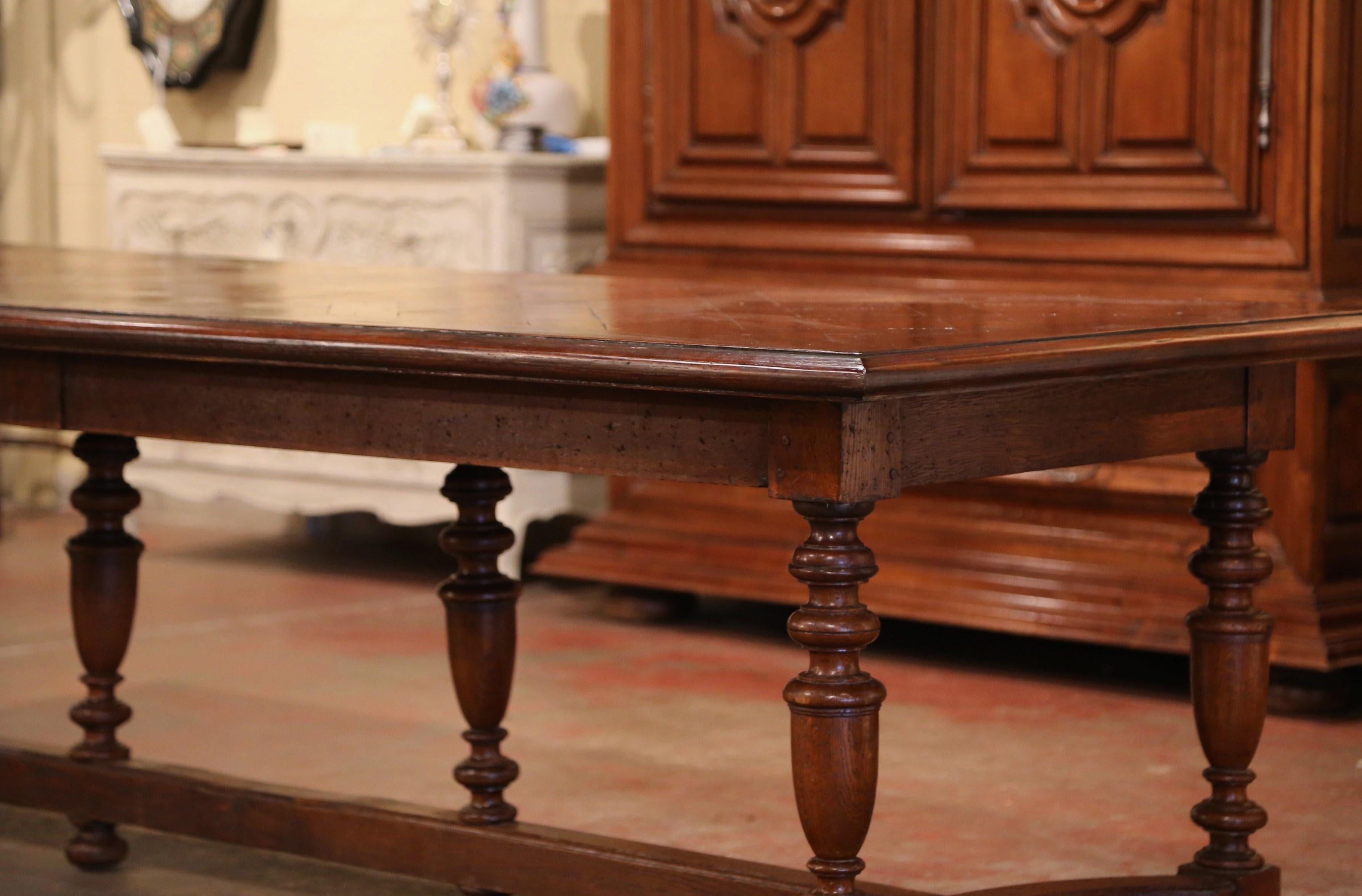 19th Century French Carved Chestnut and Oak Six-Leg Farm Table with Parquet Top 2