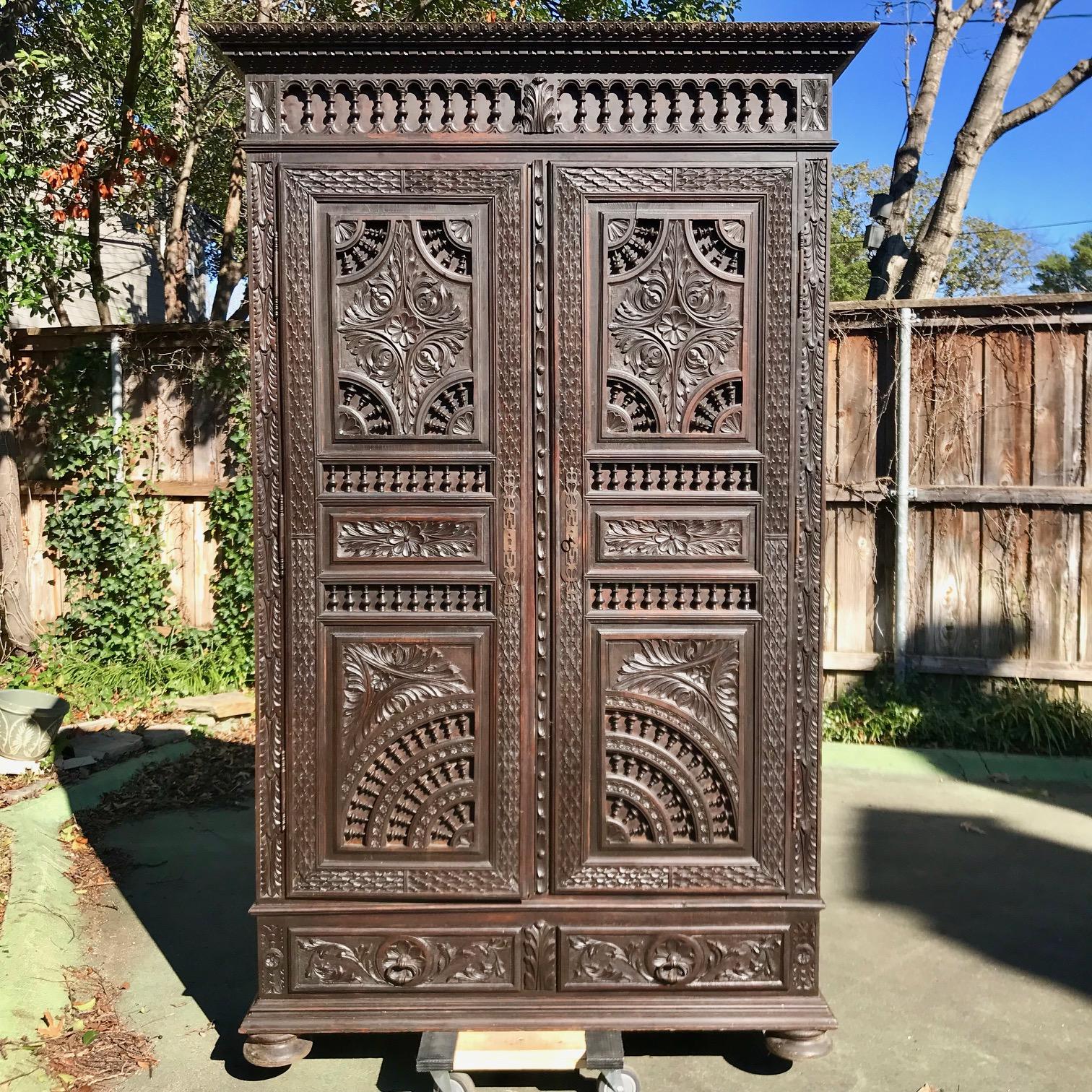 Louis XIII 19th Century French Carved Chestnut Armoire from Brittany