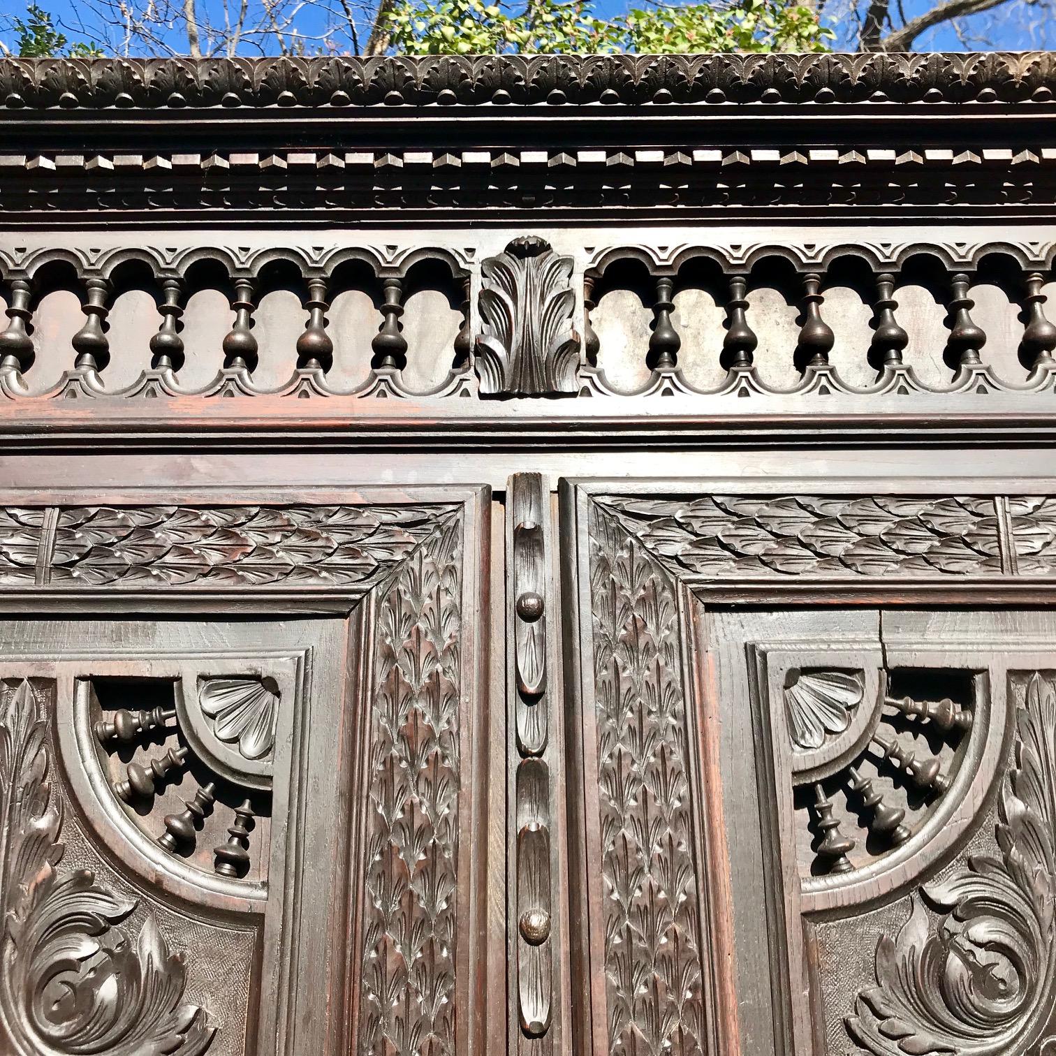 Patinated 19th Century French Carved Chestnut Armoire from Brittany