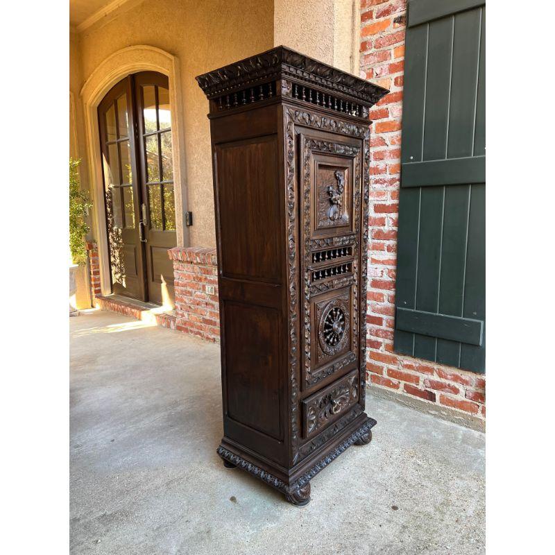 19th century French Carved Chestnut Bonnetiere Armoire Cabinet Brittany Breton 8
