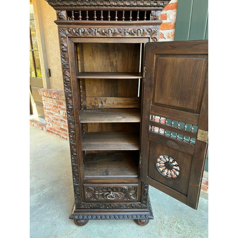 19th century French Carved Chestnut Bonnetiere Armoire Cabinet Brittany Breton 12