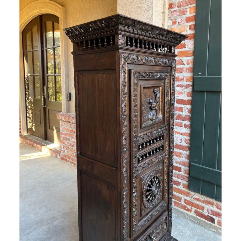 19th century French Carved Chestnut Bonnetiere Armoire Cabinet Brittany  Breton at 1stDibs