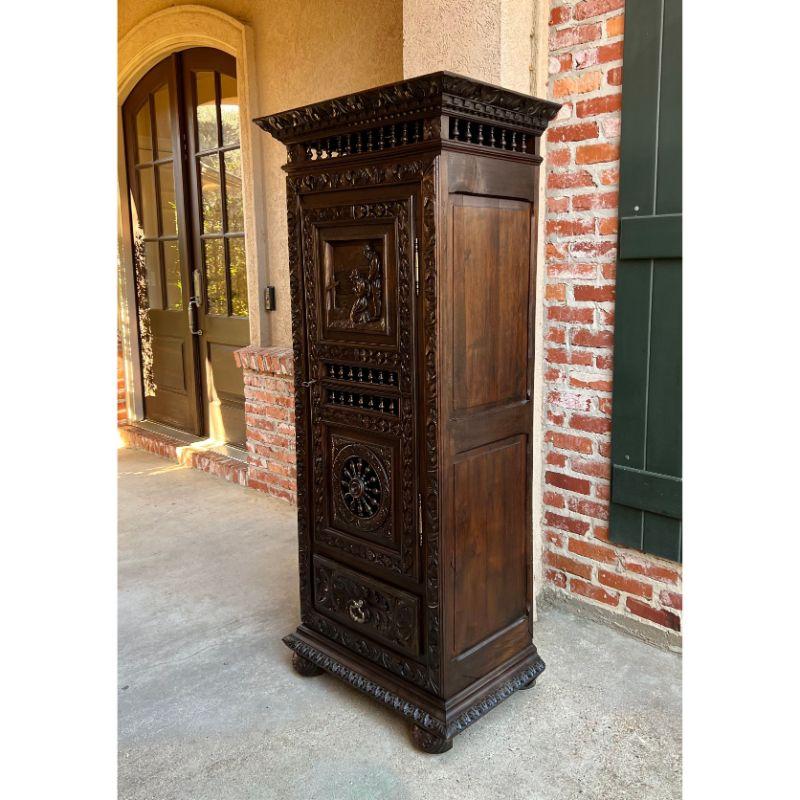 19th century French Carved Chestnut Bonnetiere Armoire Cabinet Brittany Breton 2