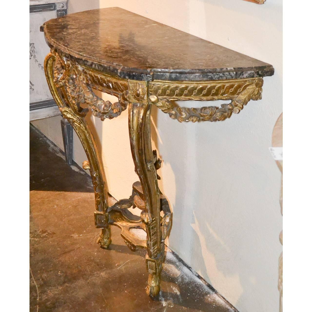 Marble 19th Century French Carved Console Table