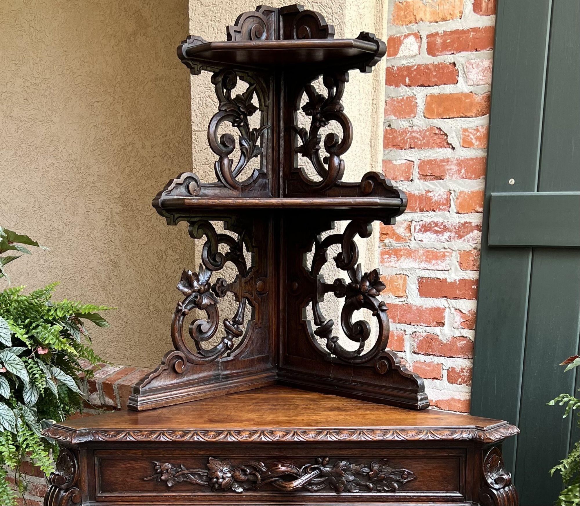 19th century French Carved Corner Cabinet Black Forest Open Shelves Bookcase 6