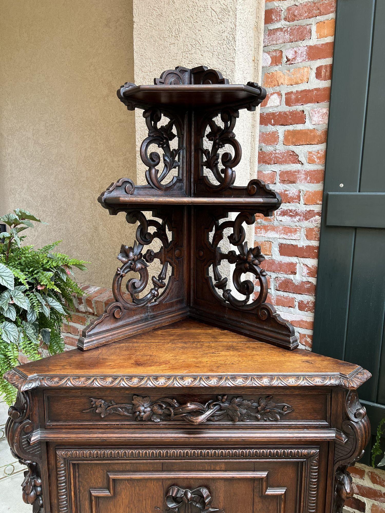 Renaissance 19th century French Carved Corner Cabinet Black Forest Open Shelves Bookcase