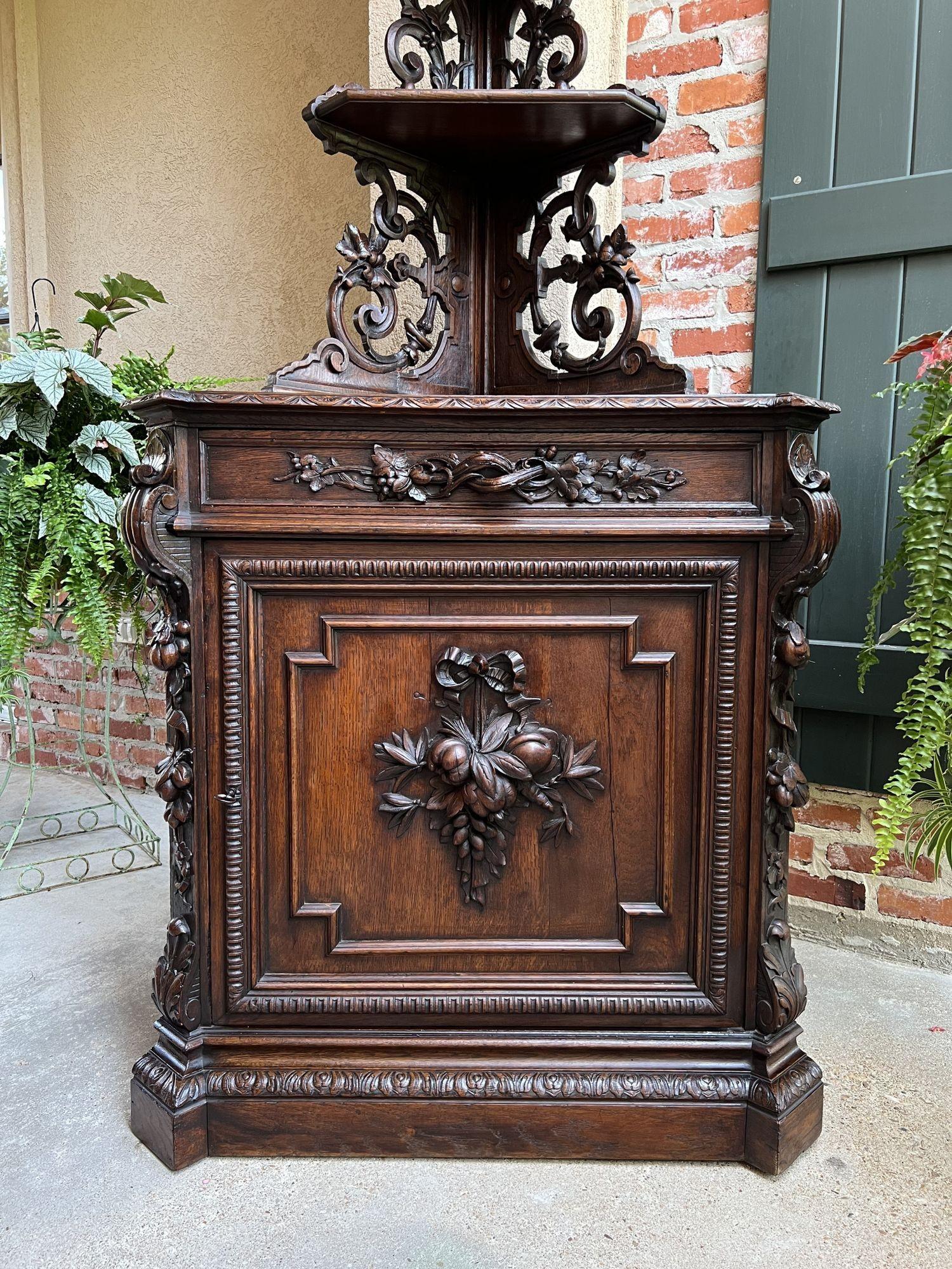 Hand-Carved 19th century French Carved Corner Cabinet Black Forest Open Shelves Bookcase