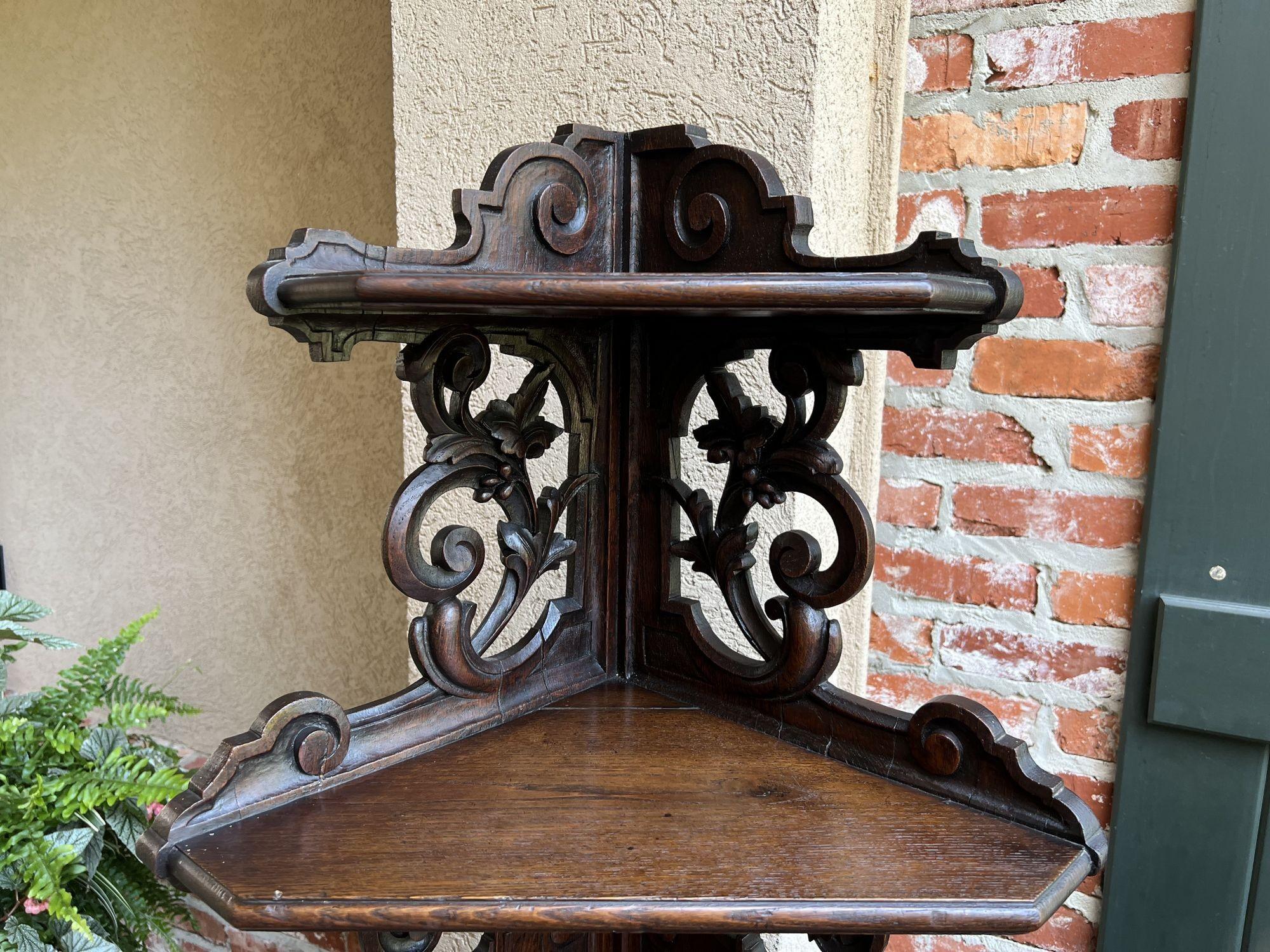 Late 19th Century 19th century French Carved Corner Cabinet Black Forest Open Shelves Bookcase