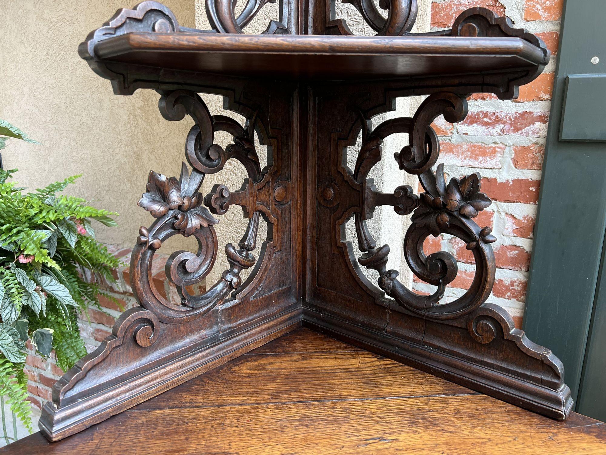 Oak 19th century French Carved Corner Cabinet Black Forest Open Shelves Bookcase