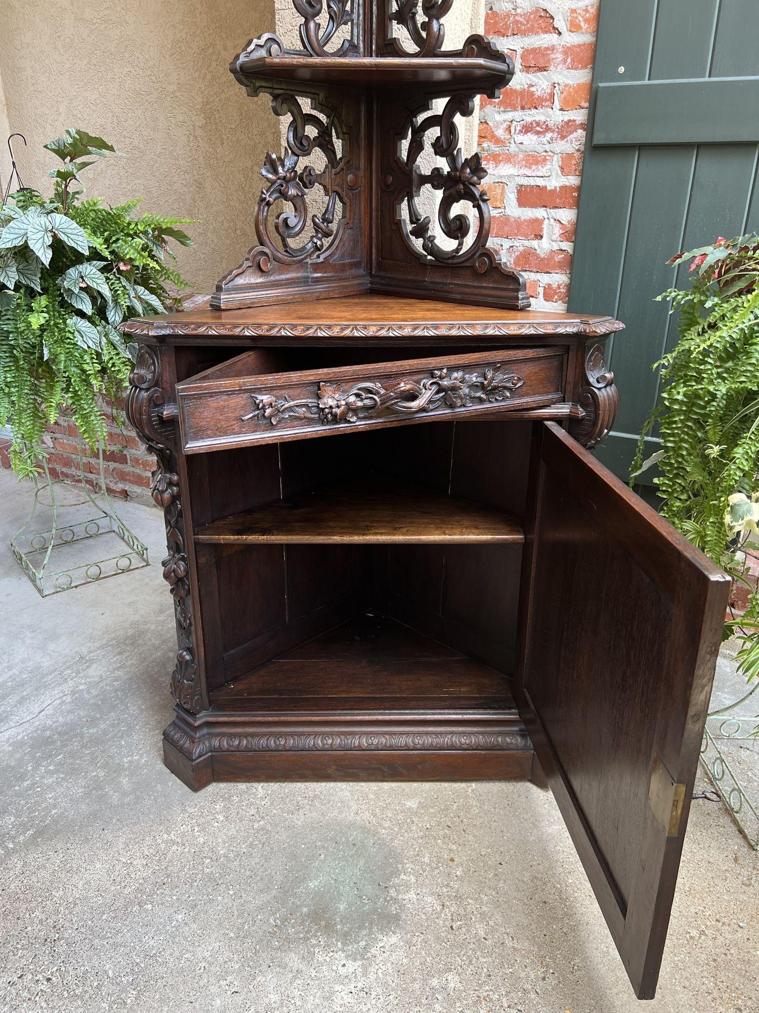 19th century French Carved Corner Cabinet Black Forest Open Shelves Bookcase 2
