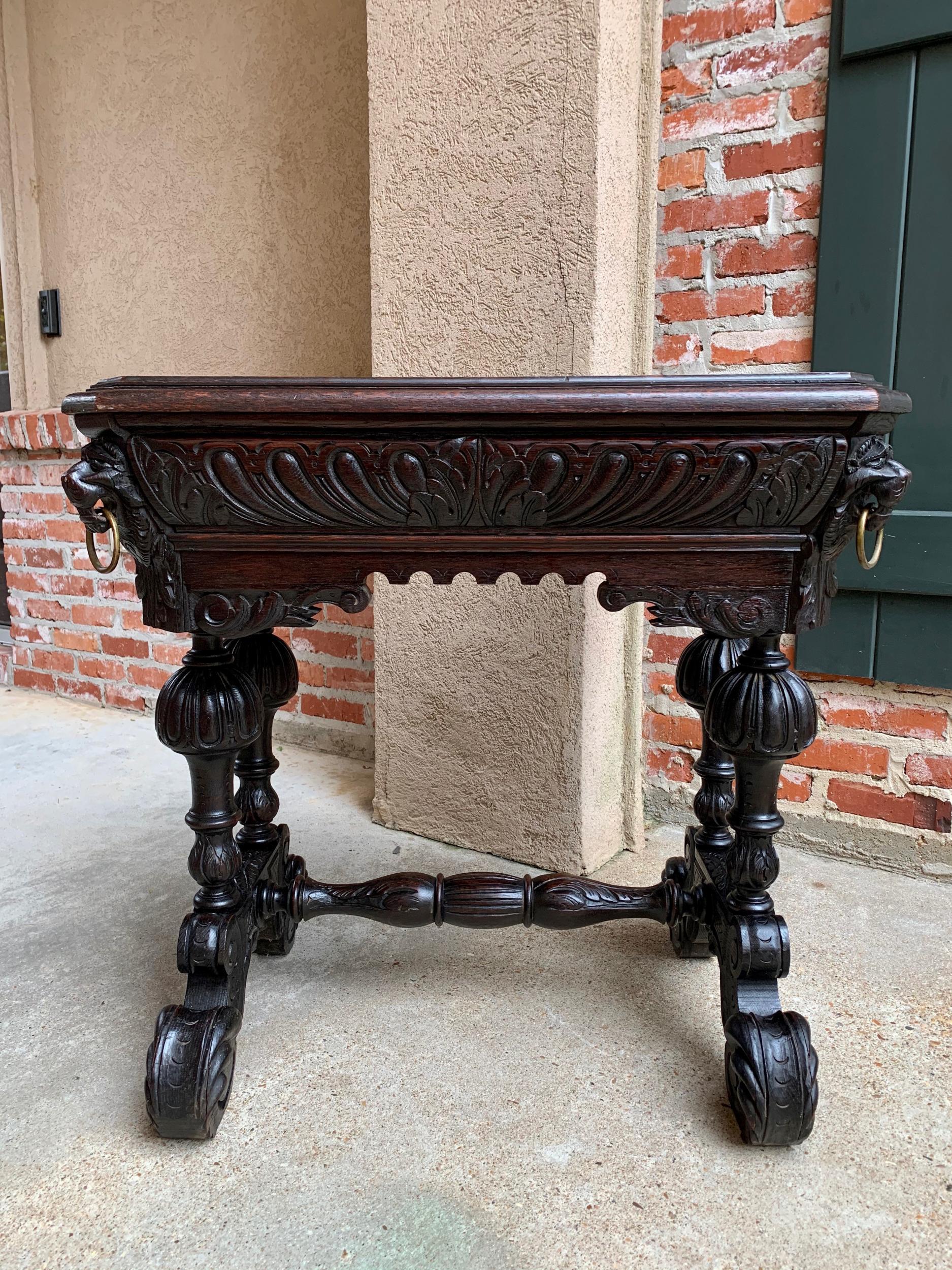 19th Century French Carved Dark Oak Sofa Side Table Small Renaissance Victorian 5