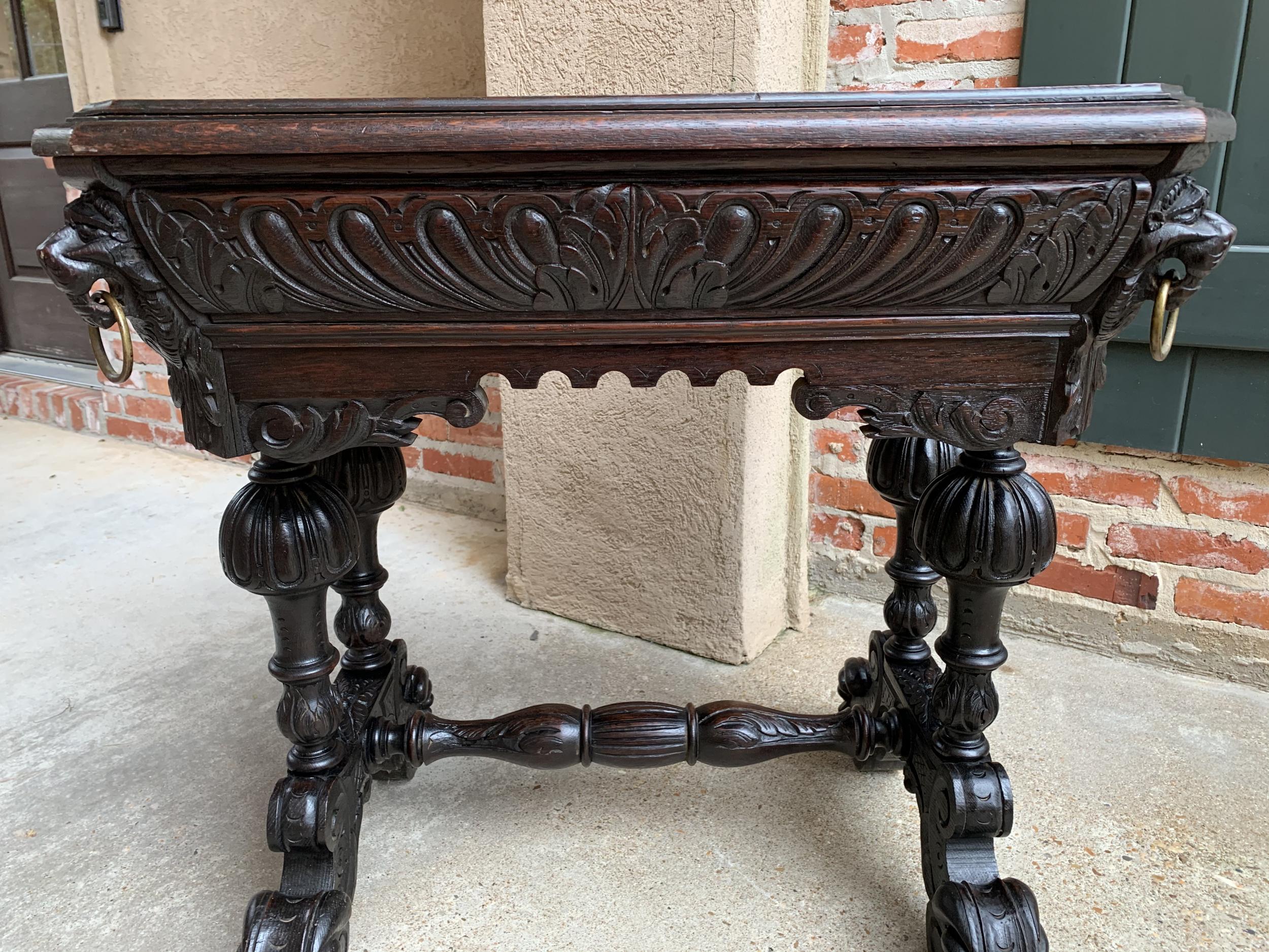 19th Century French Carved Dark Oak Sofa Side Table Small Renaissance Victorian 6