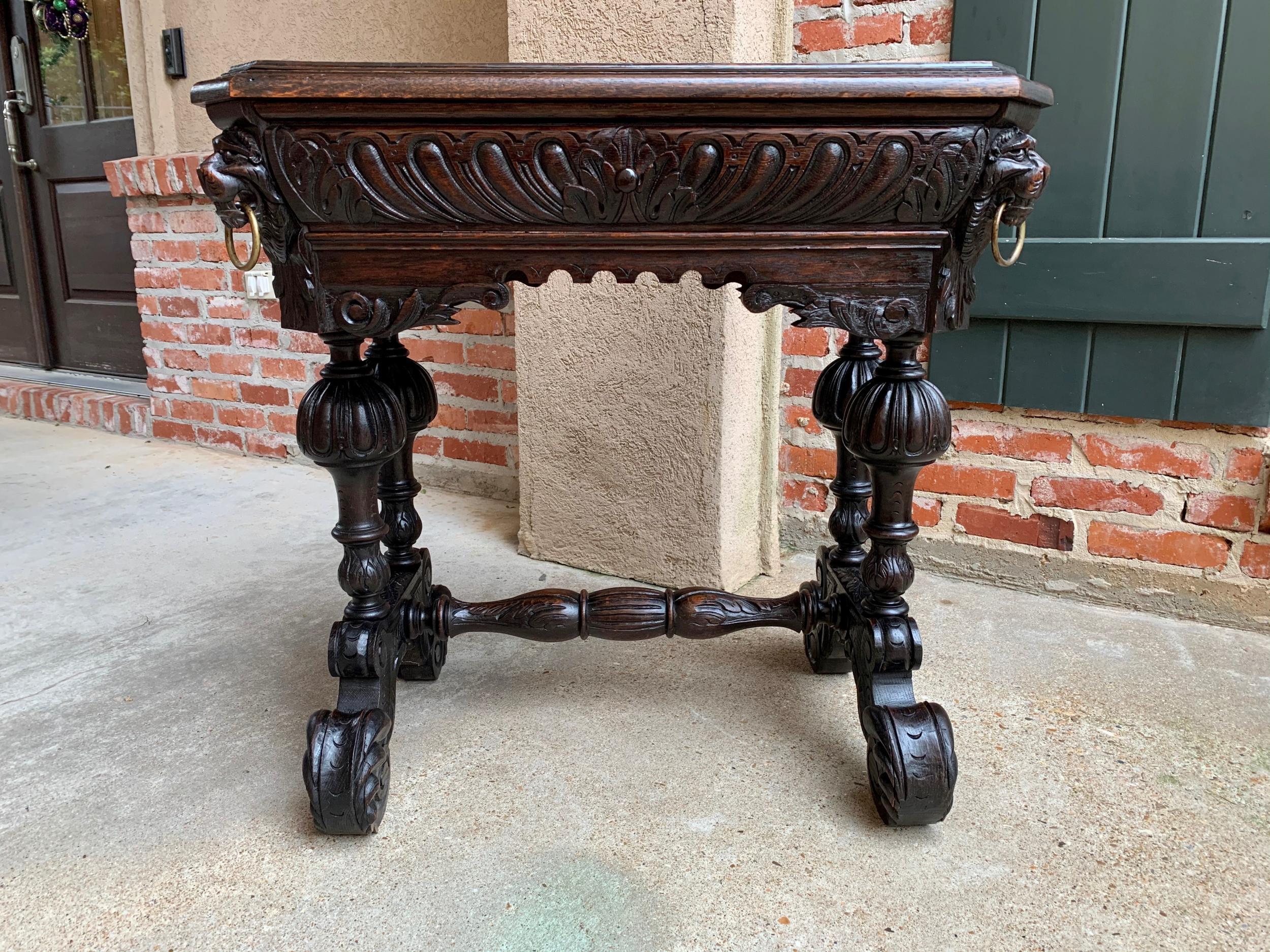 19th Century French Carved Dark Oak Sofa Side Table Small Renaissance Victorian 10