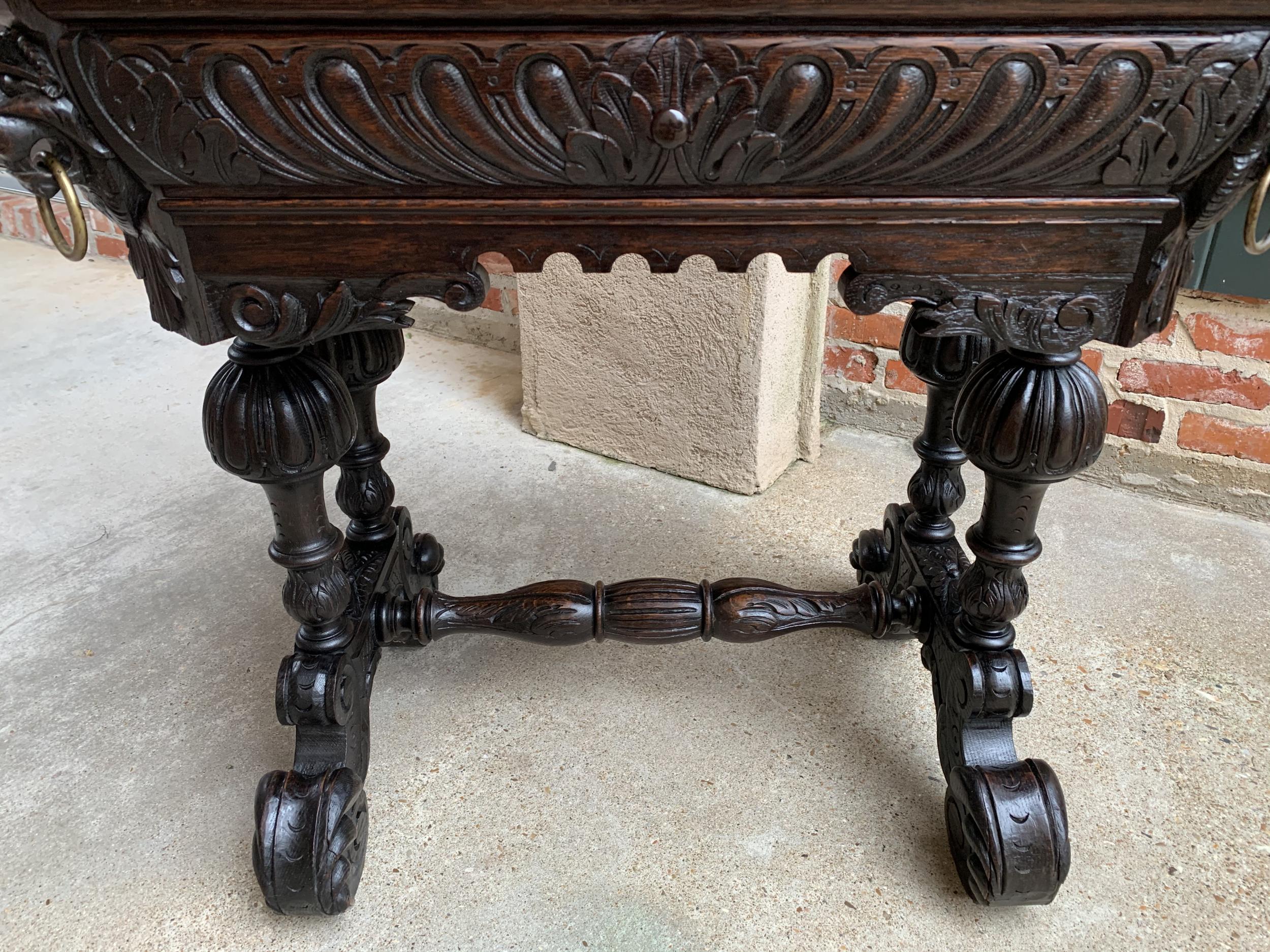 19th Century French Carved Dark Oak Sofa Side Table Small Renaissance Victorian 11