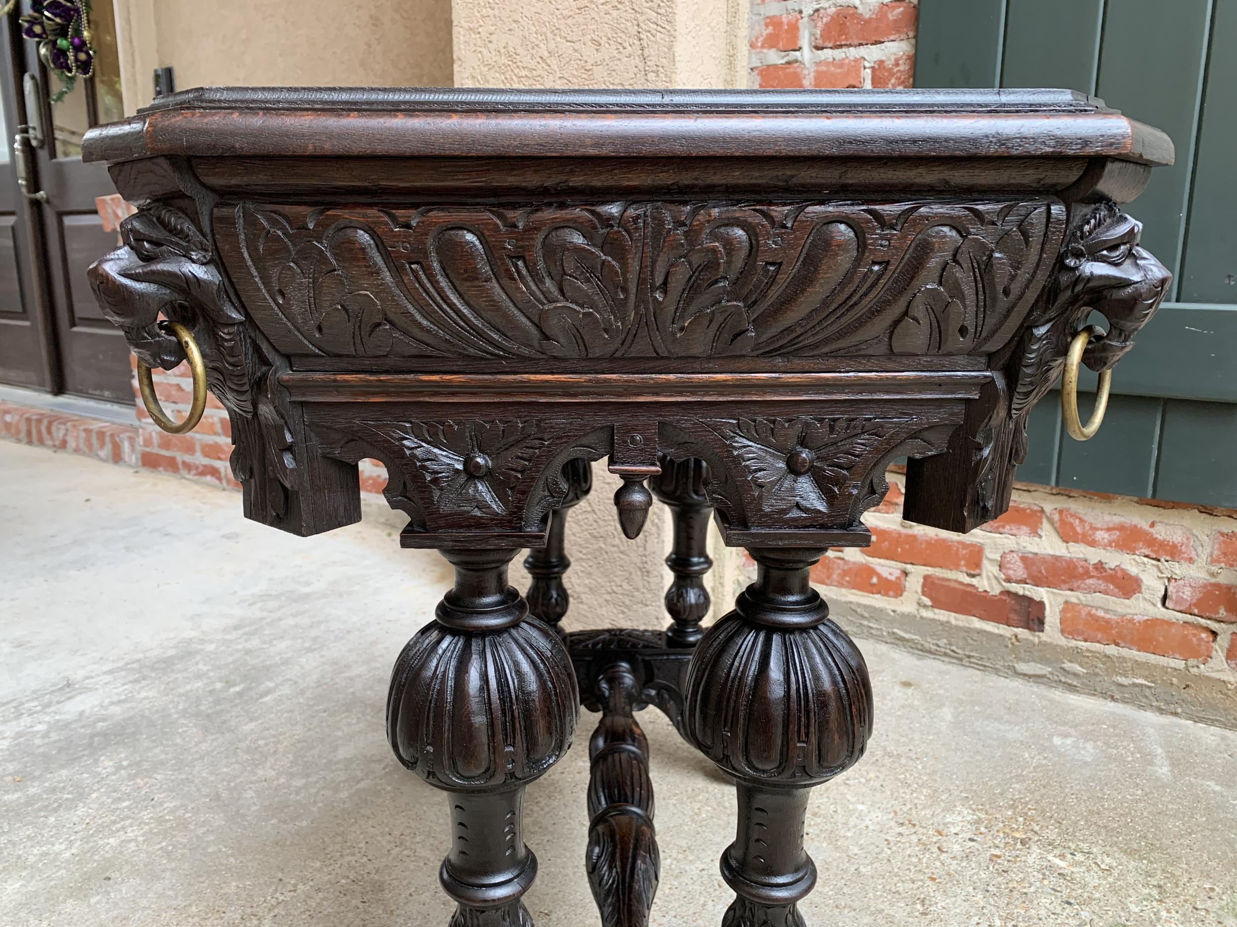 19th Century French Carved Dark Oak Sofa Side Table Small Renaissance Victorian 12