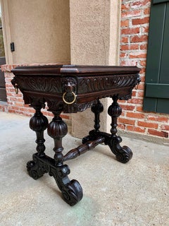 19th Century French Carved Dark Oak Sofa Side Table Small Renaissance Victorian