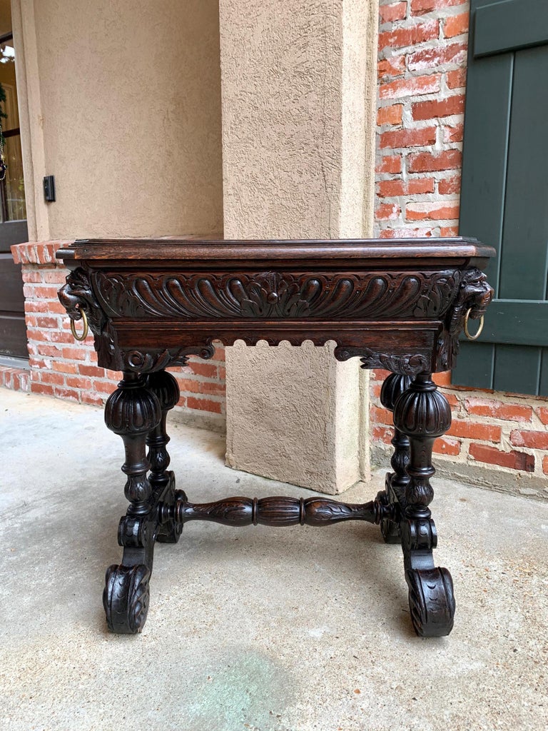 19th Century French Carved Dark Oak Sofa Side Table Small Renaissance