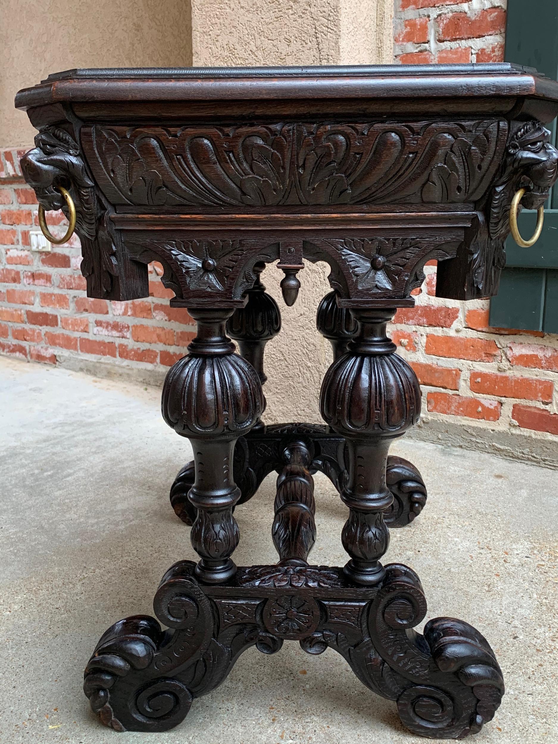 19th Century French Carved Dark Oak Sofa Side Table Small Renaissance Victorian 2