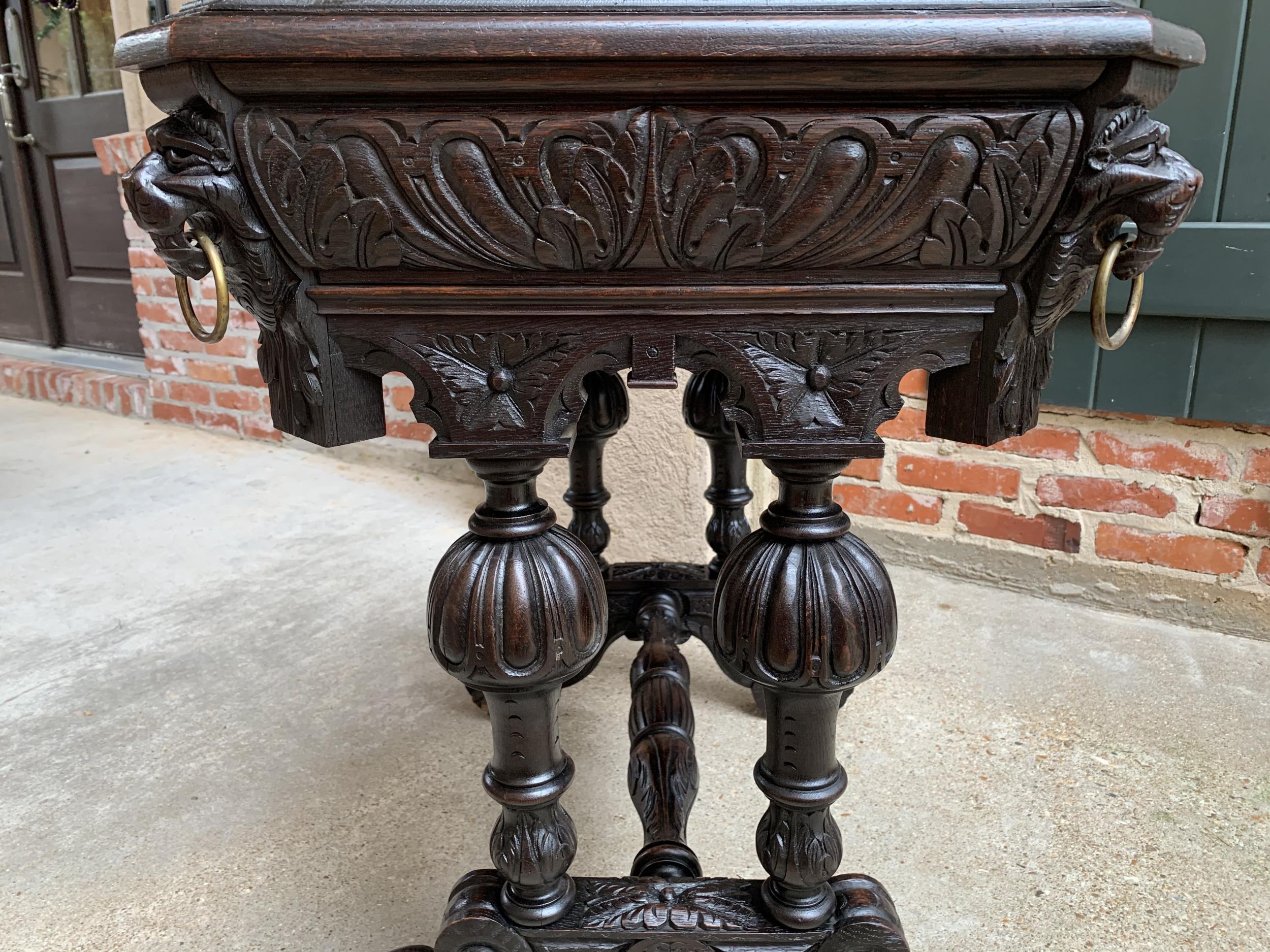 19th Century French Carved Dark Oak Sofa Side Table Small Renaissance Victorian 3