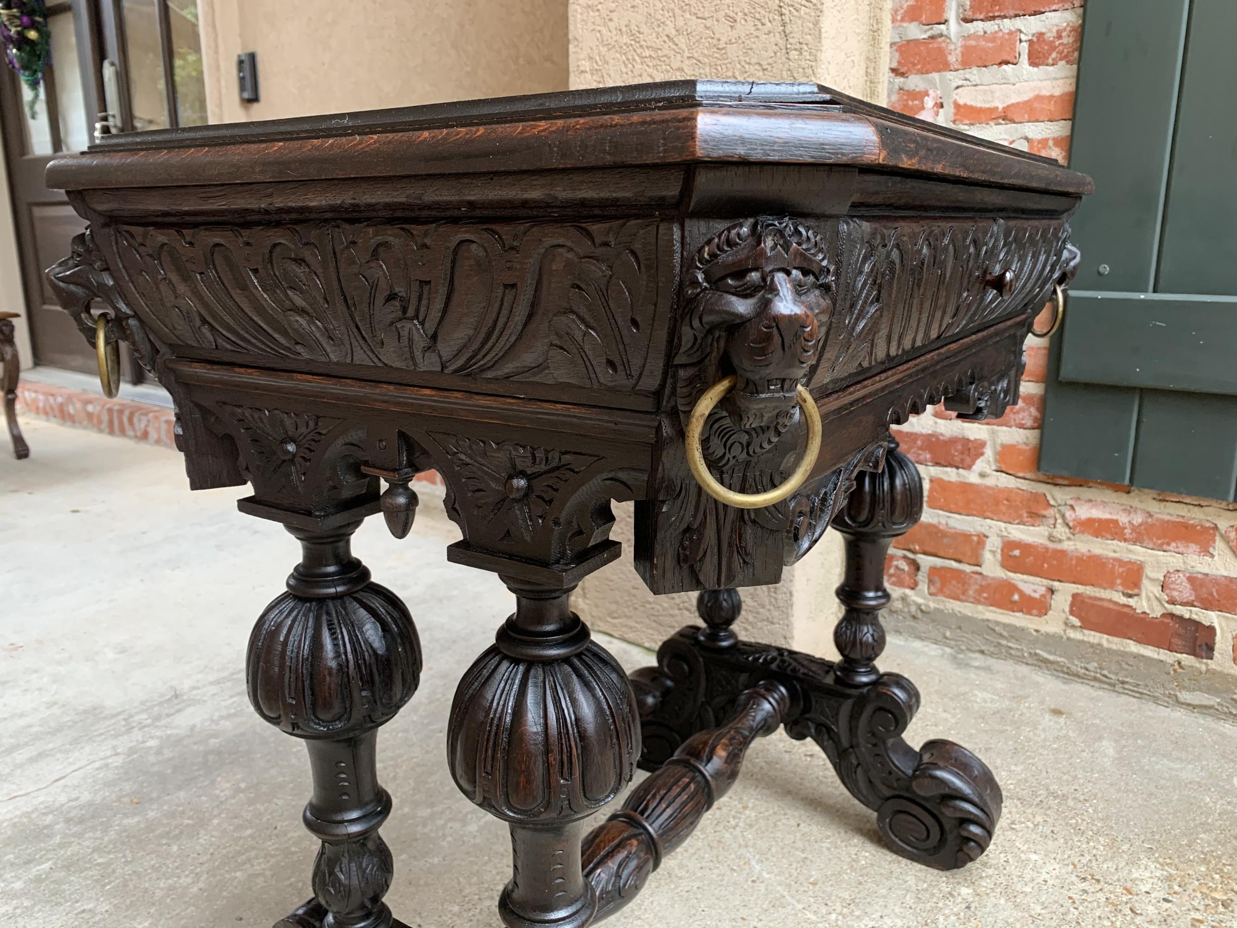 19th Century French Carved Dark Oak Sofa Side Table Small Renaissance Victorian 4