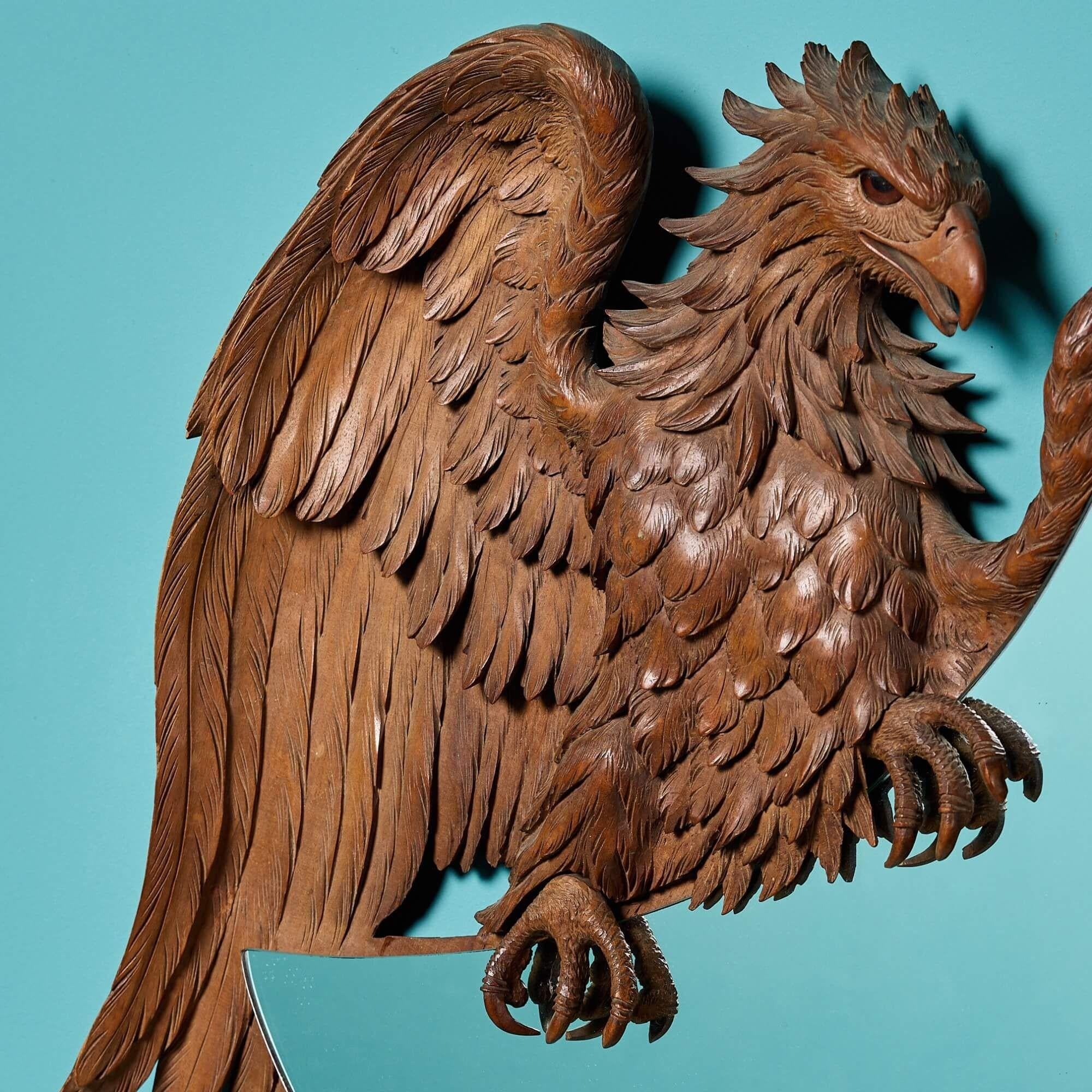 Black Forest 19th Century French Carved Eagle Mirror For Sale