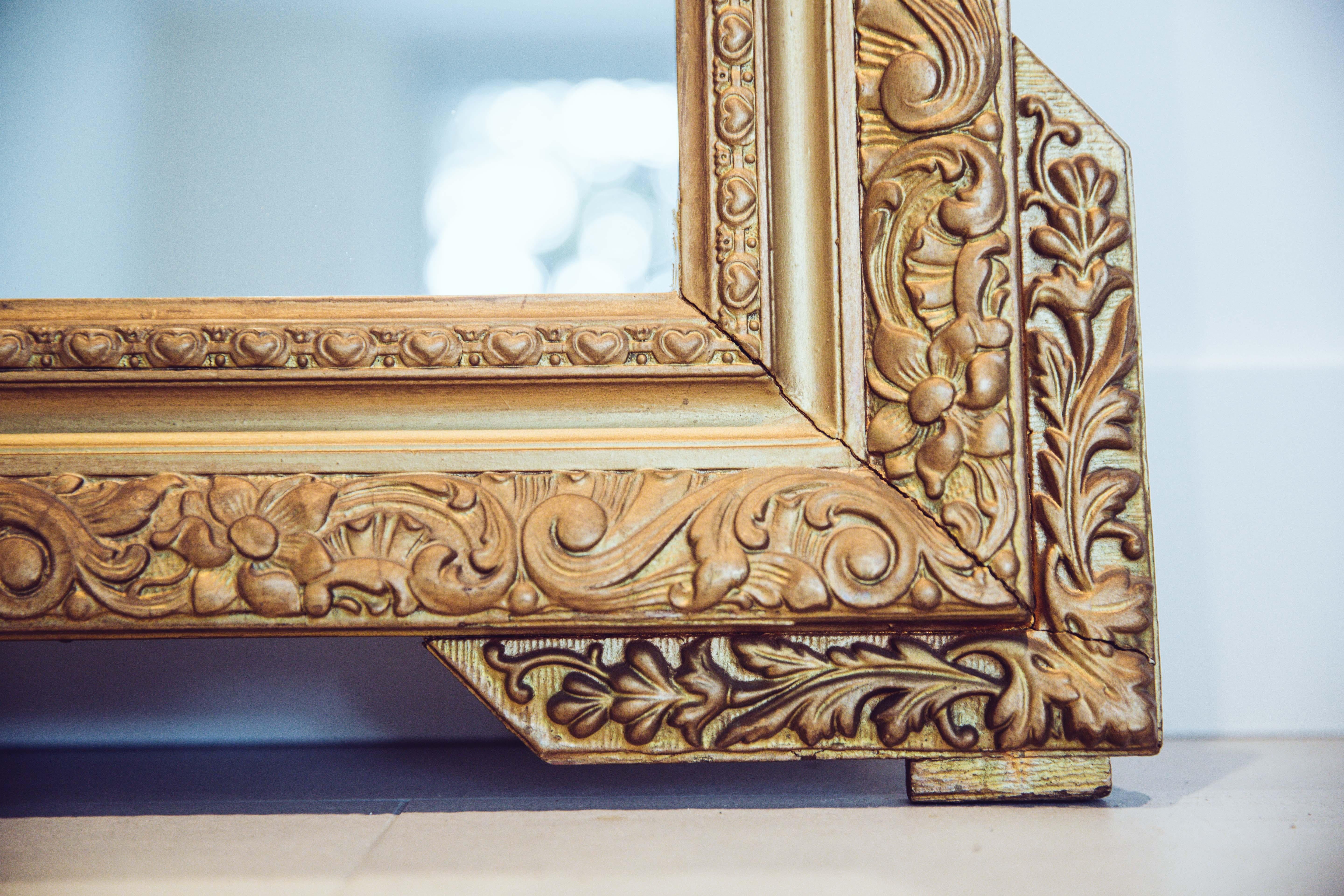 19th Century French Carved Gilded Wood Mirror with Urn Motif Crest For Sale 5