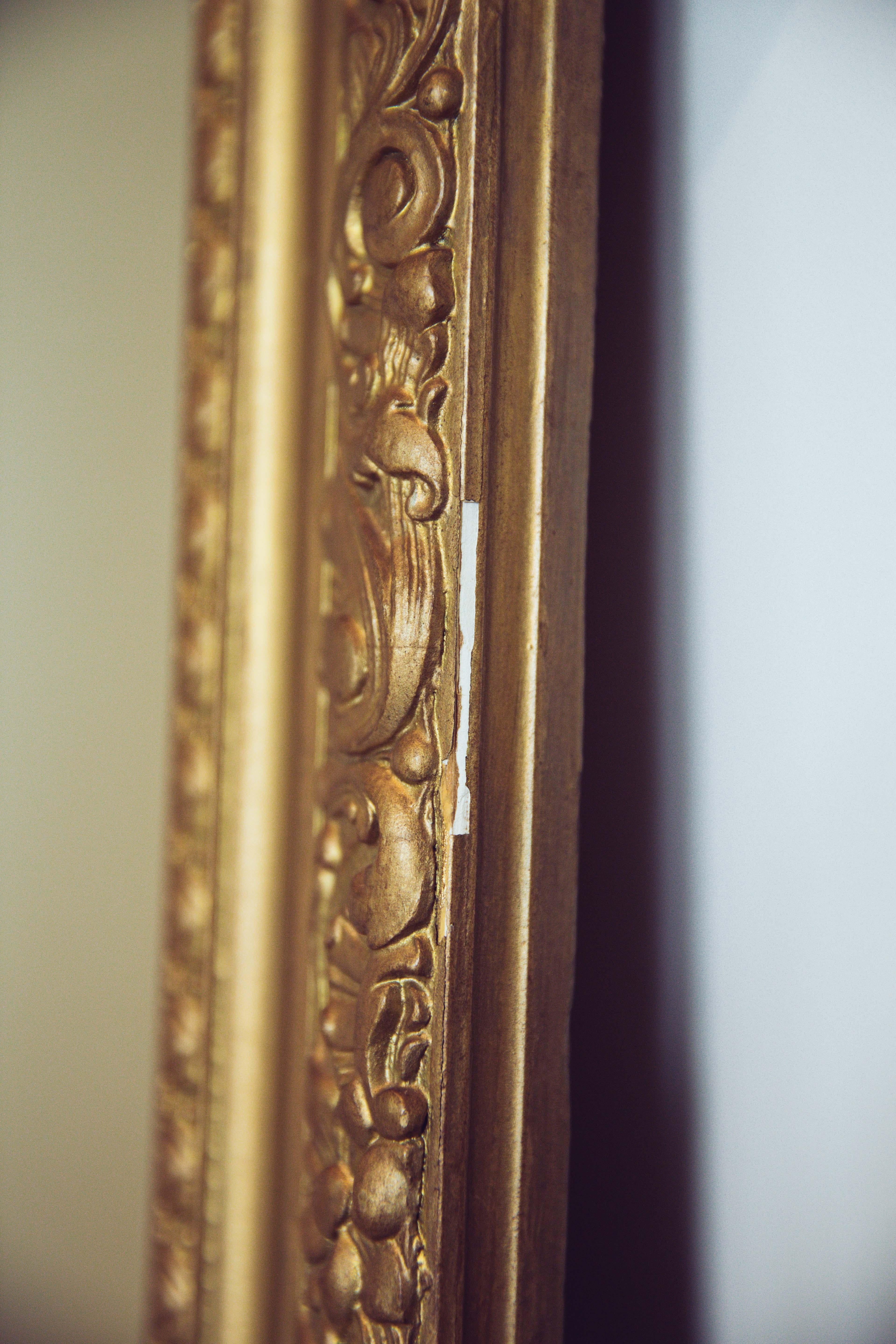 19th Century French Carved Gilded Wood Mirror with Urn Motif Crest For Sale 7