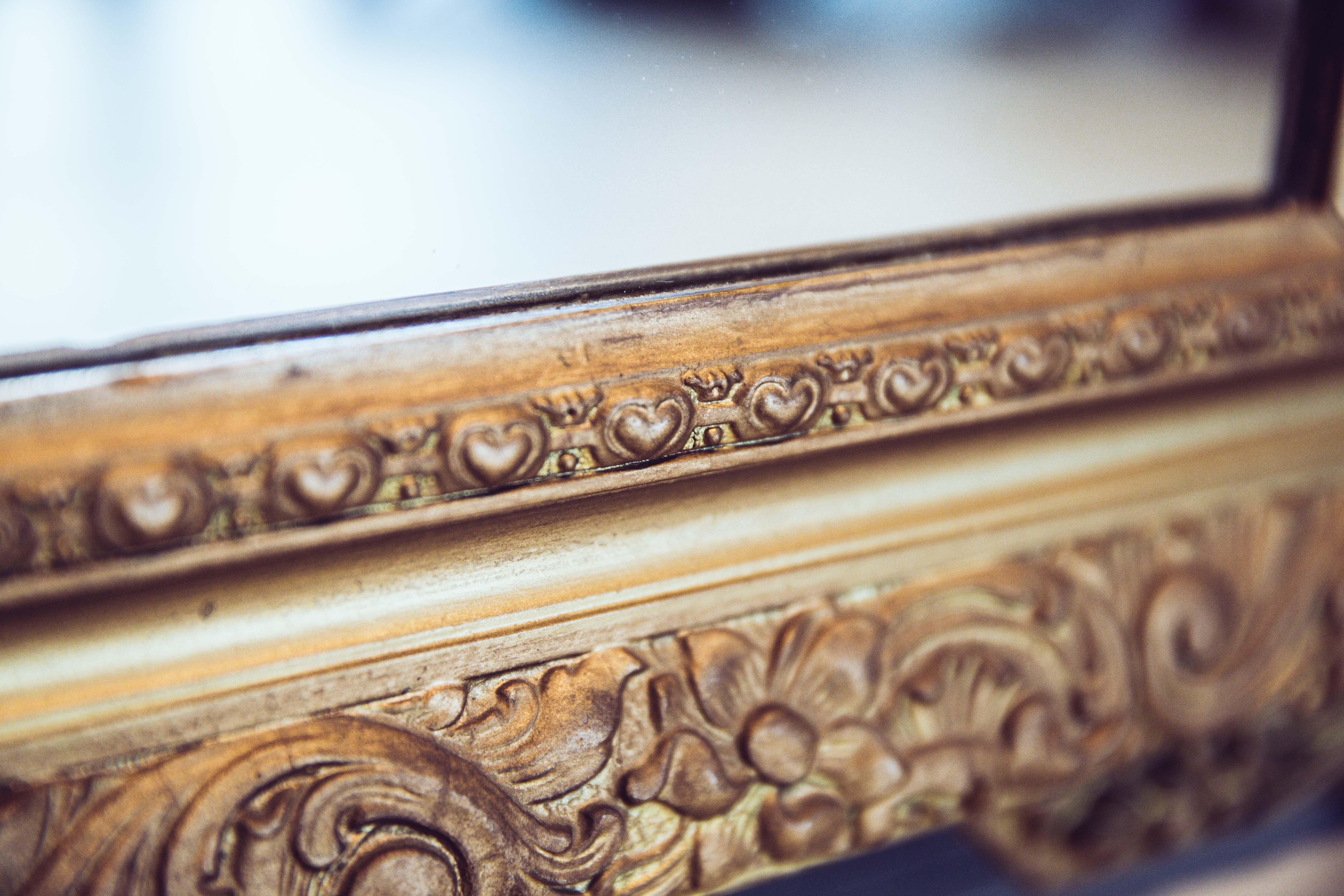 19th Century French Carved Gilded Wood Mirror with Urn Motif Crest For Sale 2