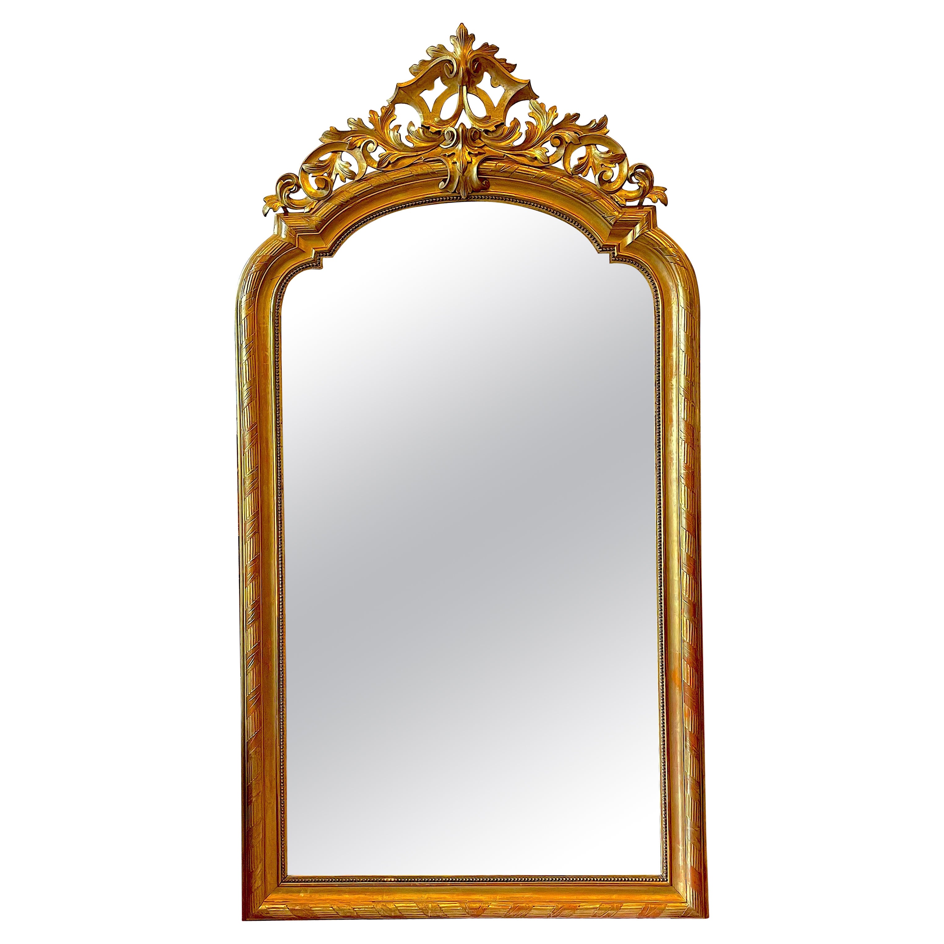 Miroir de sol en bois sculpt et dor du 19me sicle