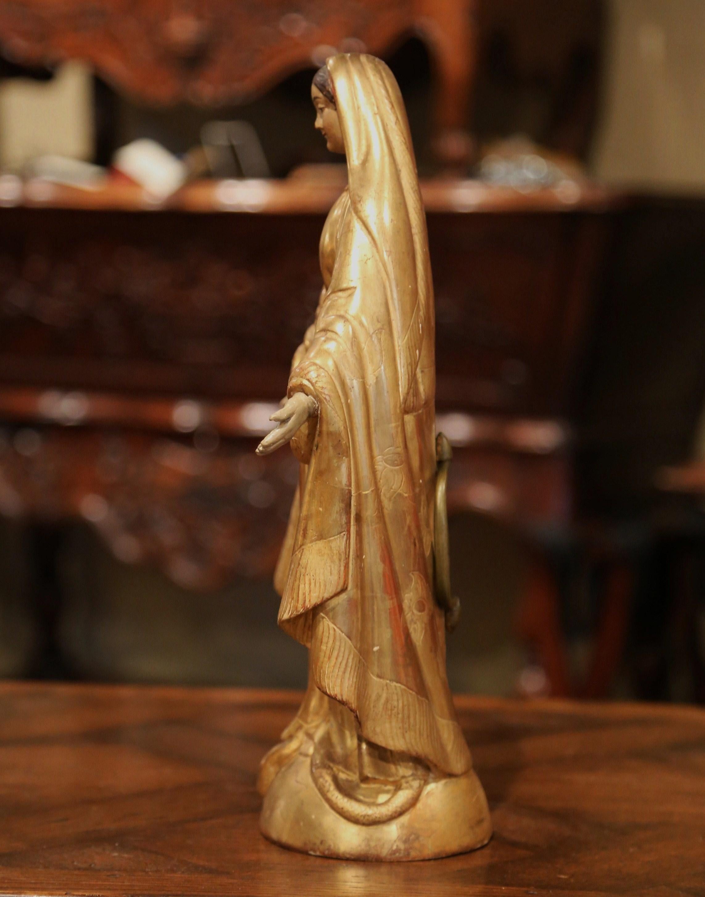 19th Century French Carved Giltwood Virgin Mary Statue on Globe from Provence 2