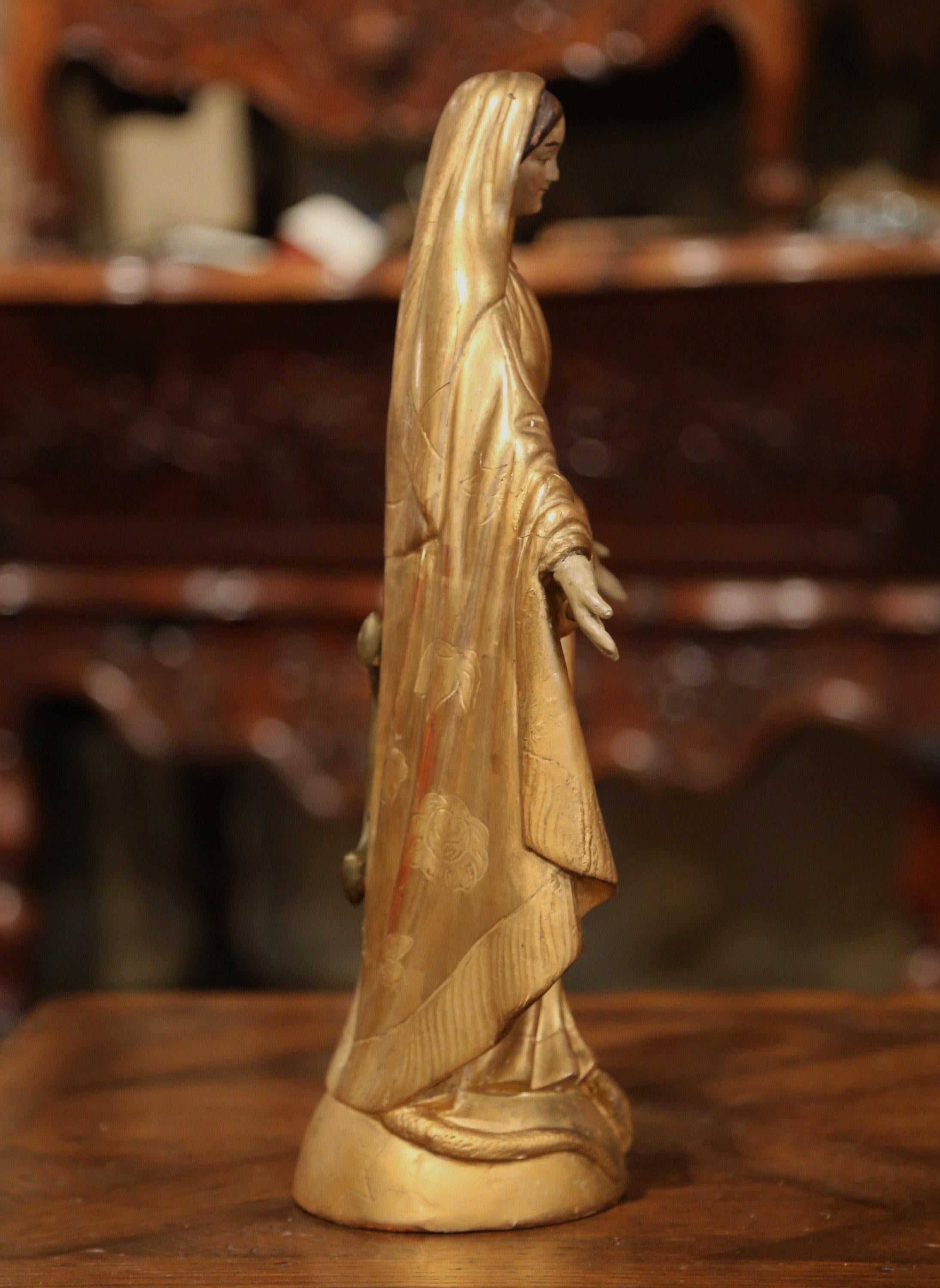 19th Century French Carved Giltwood Virgin Mary Statue on Globe from Provence 3