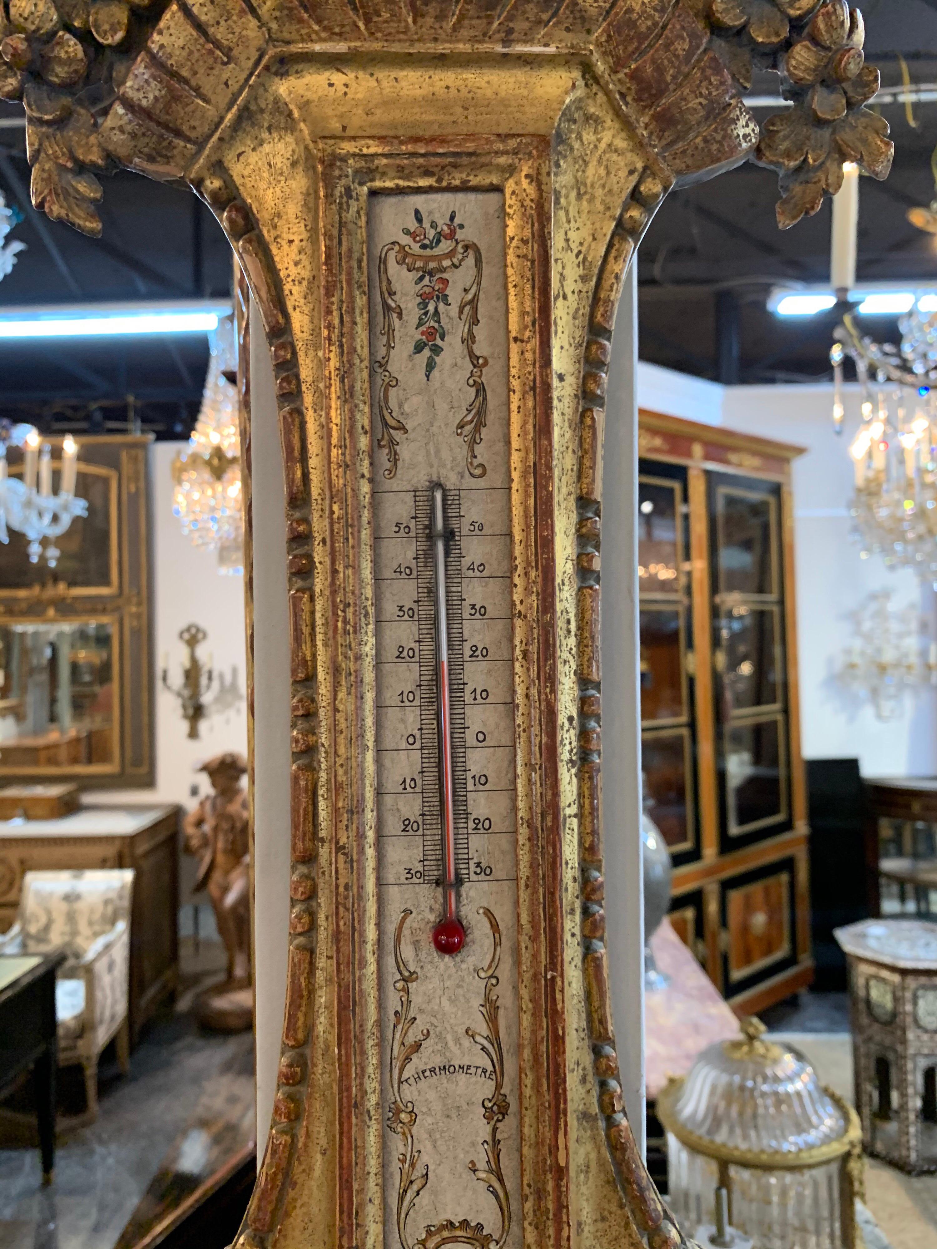 19th Century French Carved Giltwood Barometer In Good Condition In Dallas, TX