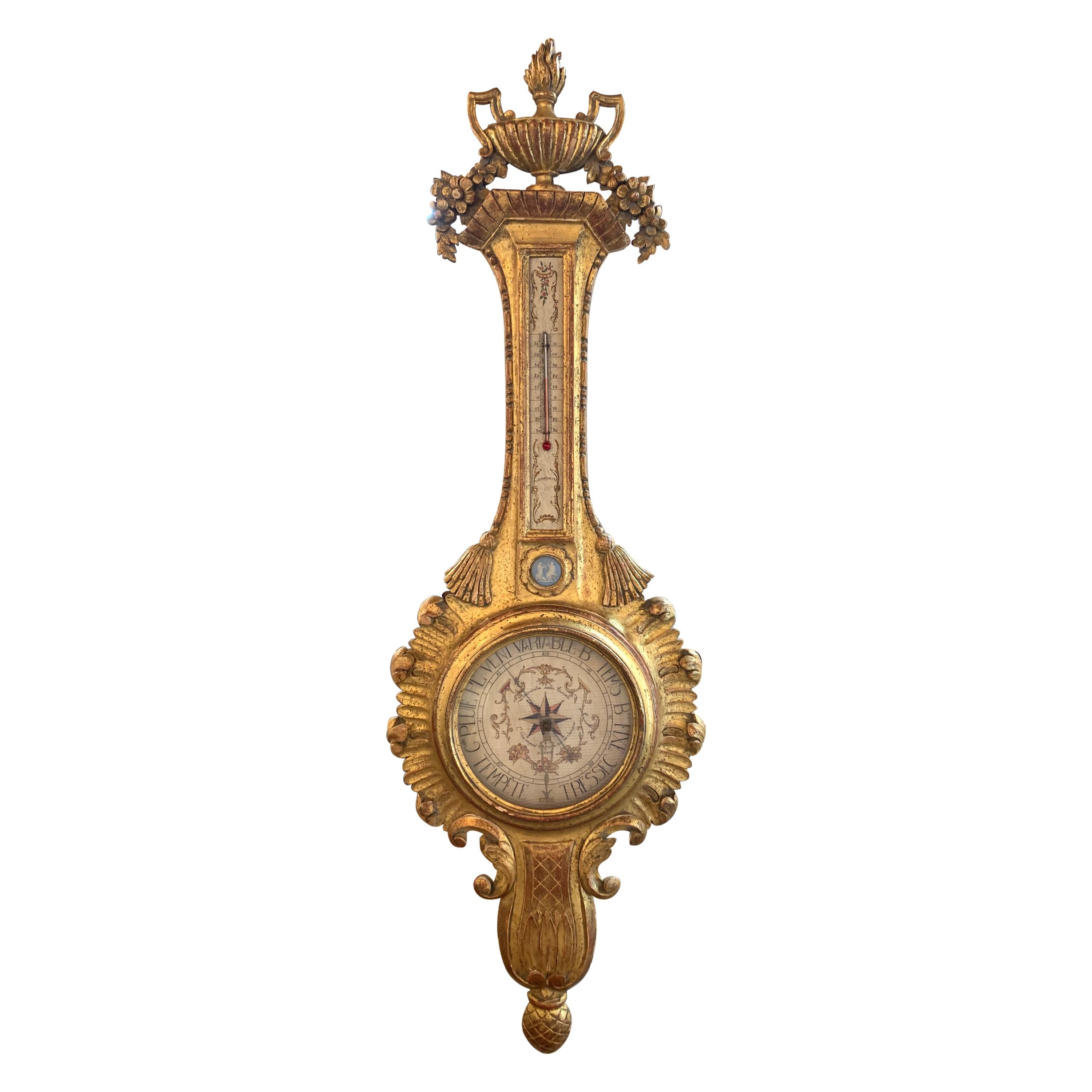 19th Century French Carved Giltwood Barometer