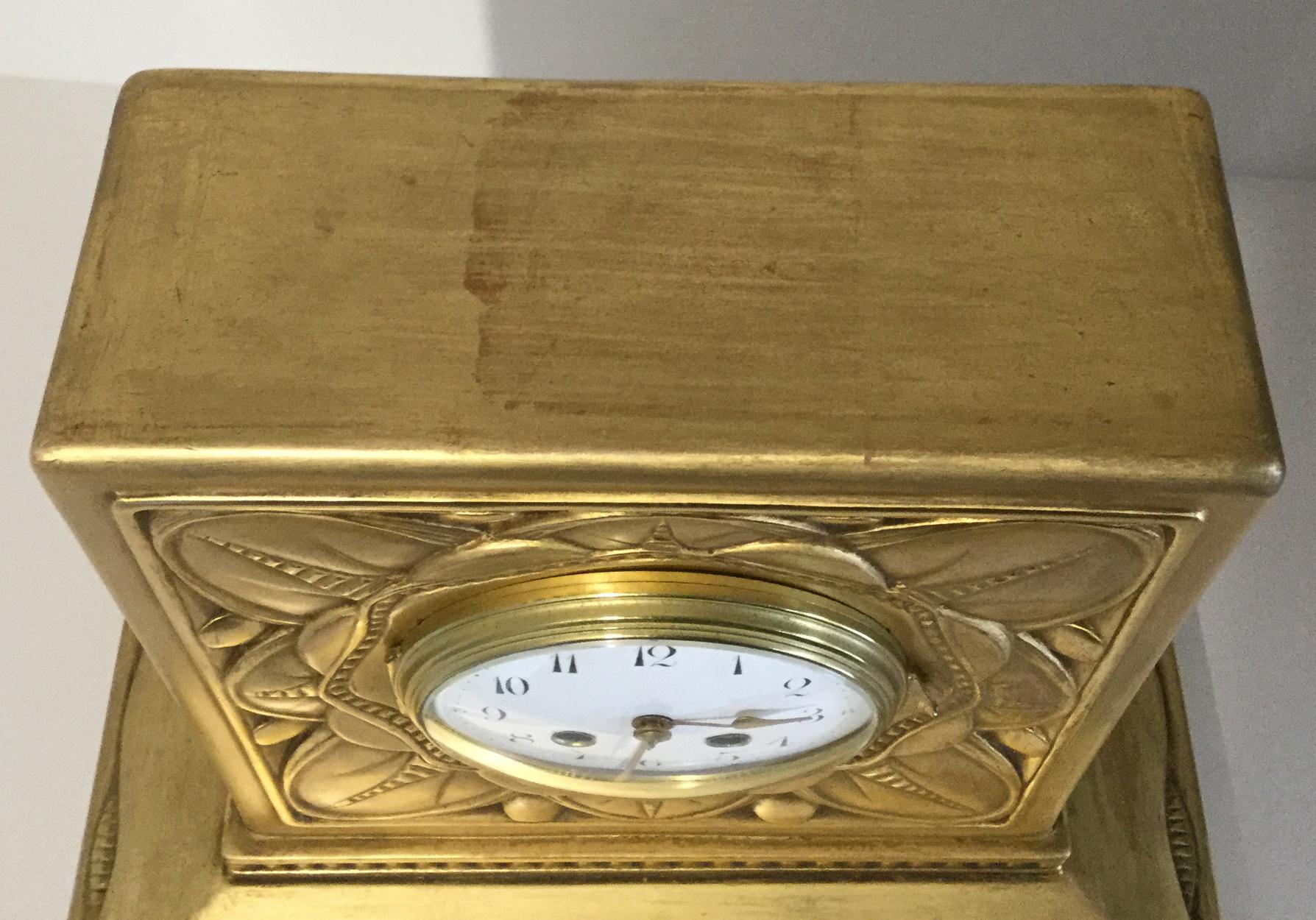 Late 19th Century French Carved Giltwood Mantel Clock, circa 1880, Signed to Case For Sale