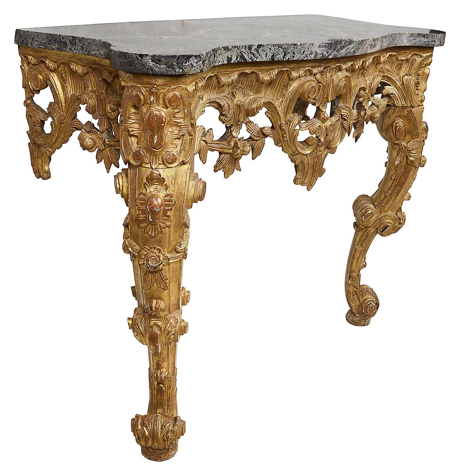 19th Century French Carved Giltwood Console Table For Sale 1