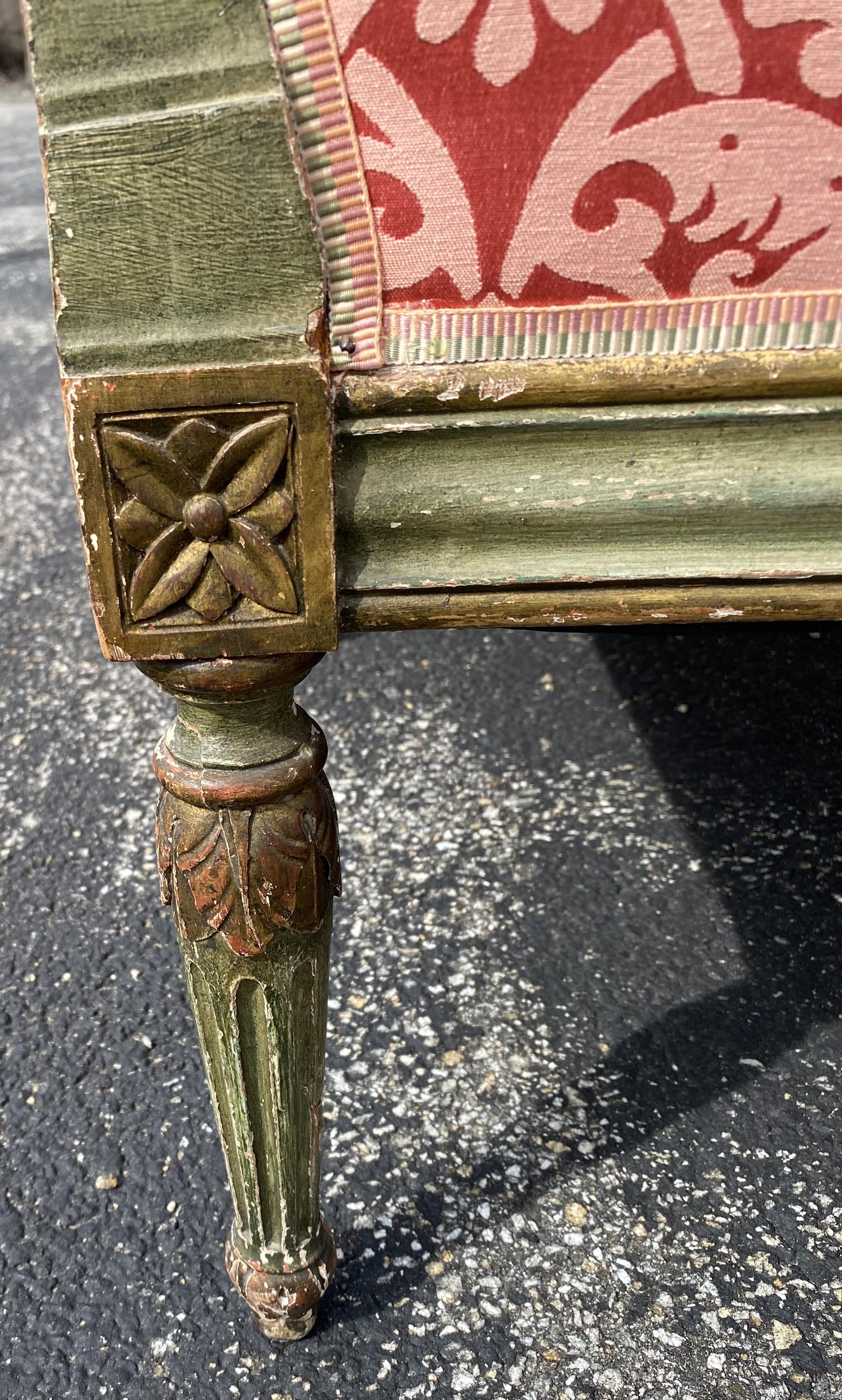 19th Century French Carved Giltwood & Green Sofa with Red Damask Upholstery 9