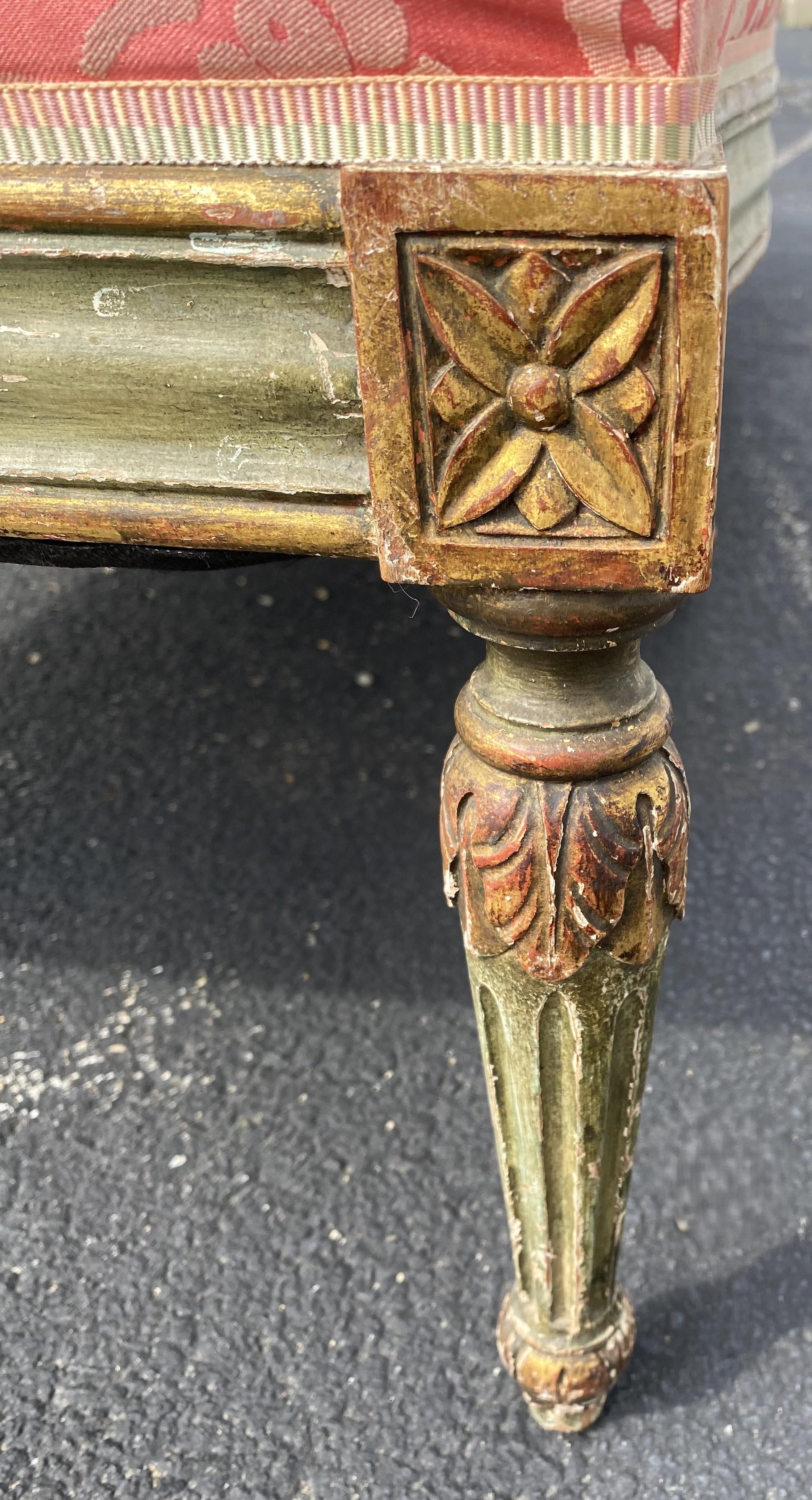 19th Century French Carved Giltwood & Green Sofa with Red Damask Upholstery 10