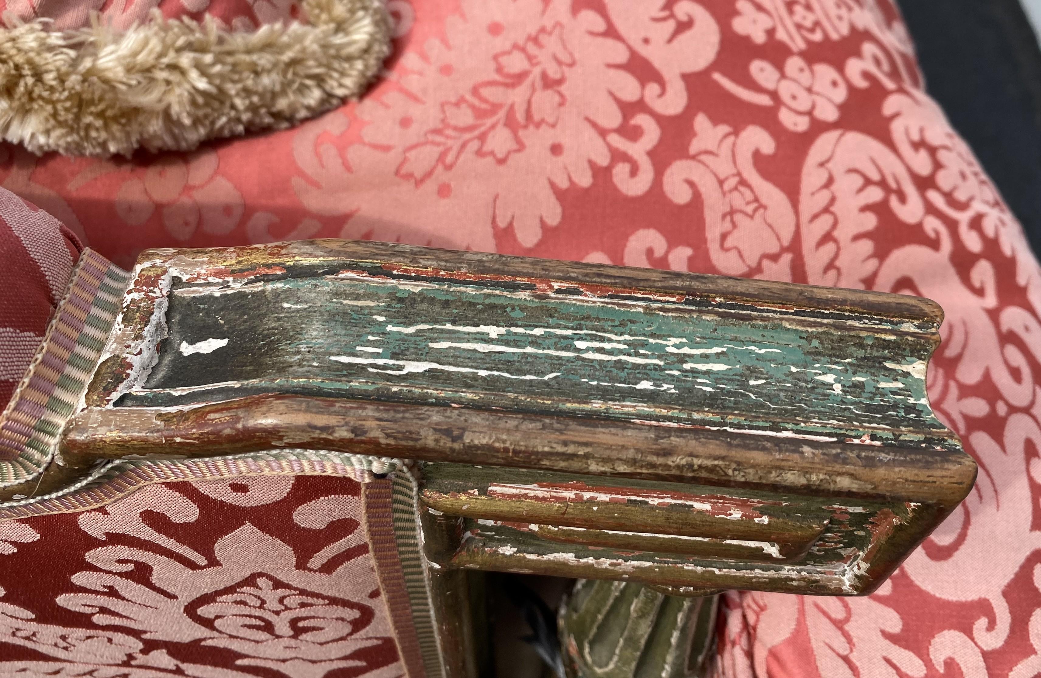 19th Century French Carved Giltwood & Green Sofa with Red Damask Upholstery 11