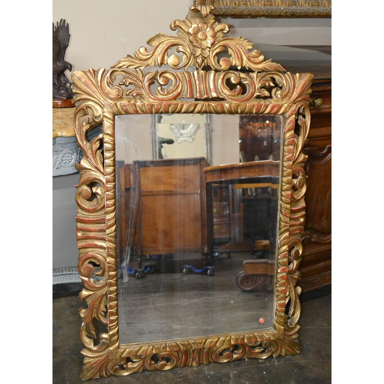 Beveled 19th Century French Carved Giltwood Mirror