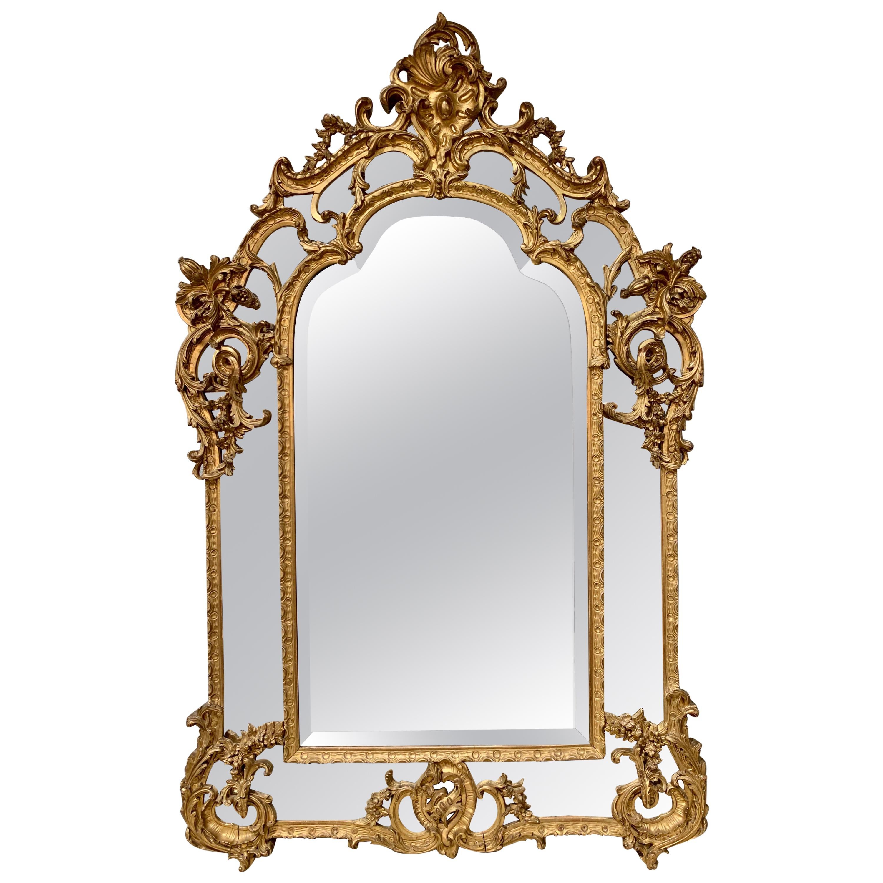 19th Century French Carved Giltwood Rococo Mirror